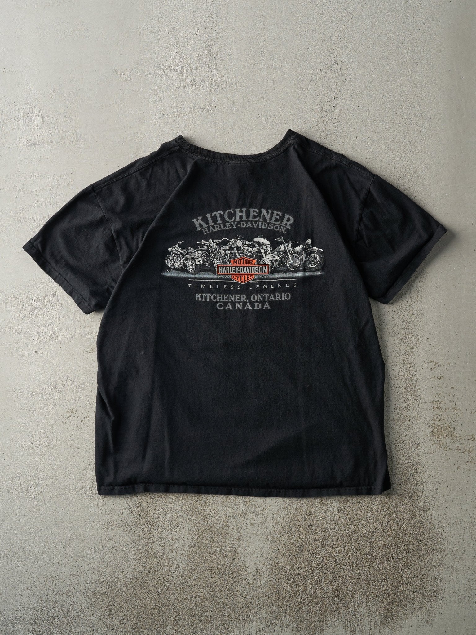 13' Black Kitchener Ontario Harley Davidson Boxy Tee (XL) - Image 2