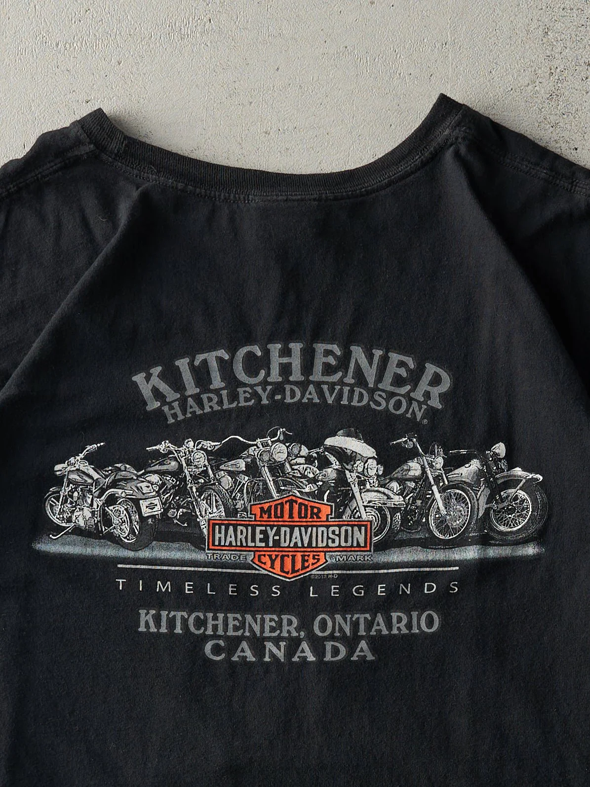 13' Black Kitchener Ontario Harley Davidson Boxy Tee (XL) - Image 4