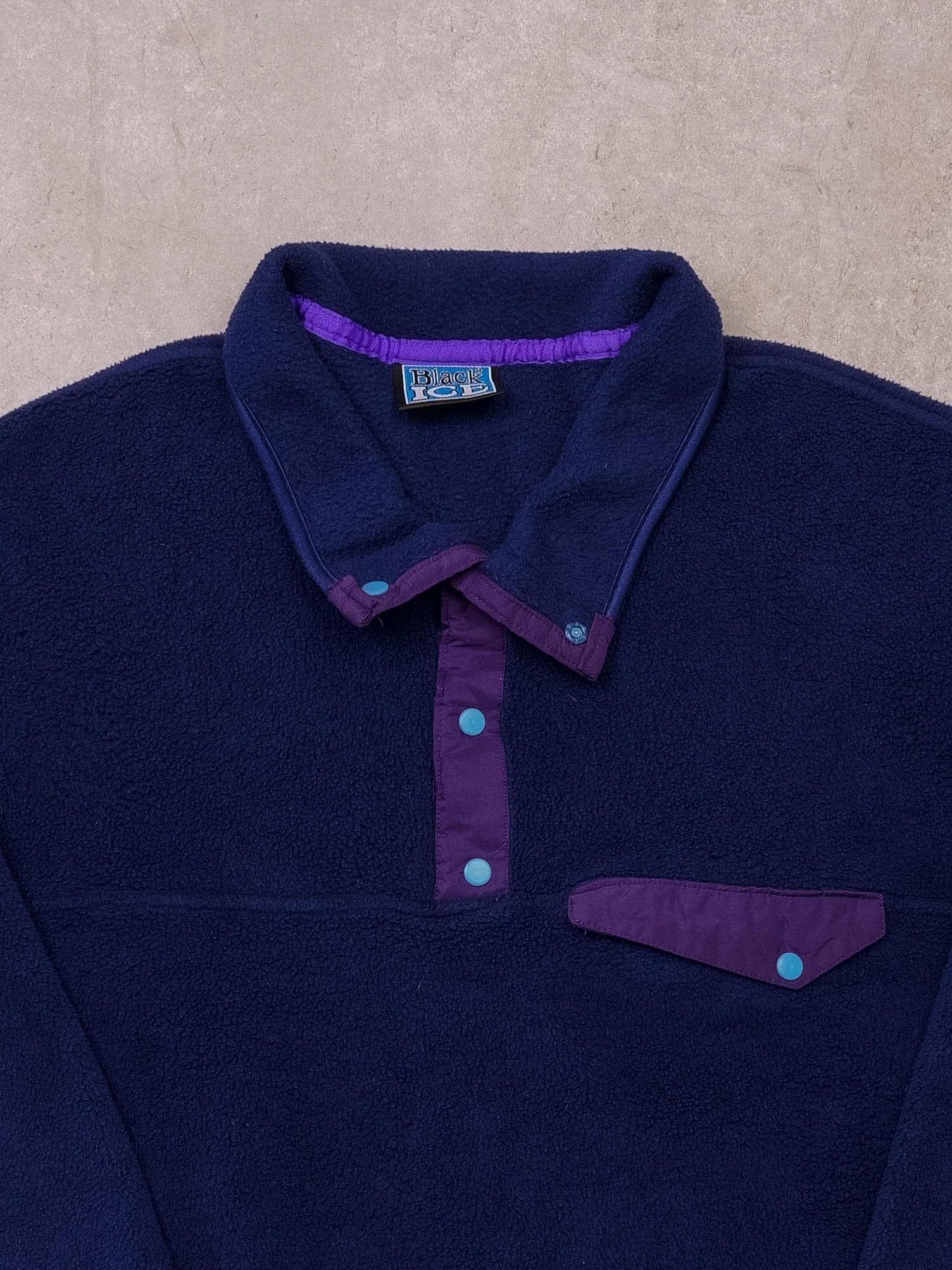 Vintage 90s Black Ice Navy Blue 1/4 Button Fleece Button Up (L) - Image 2