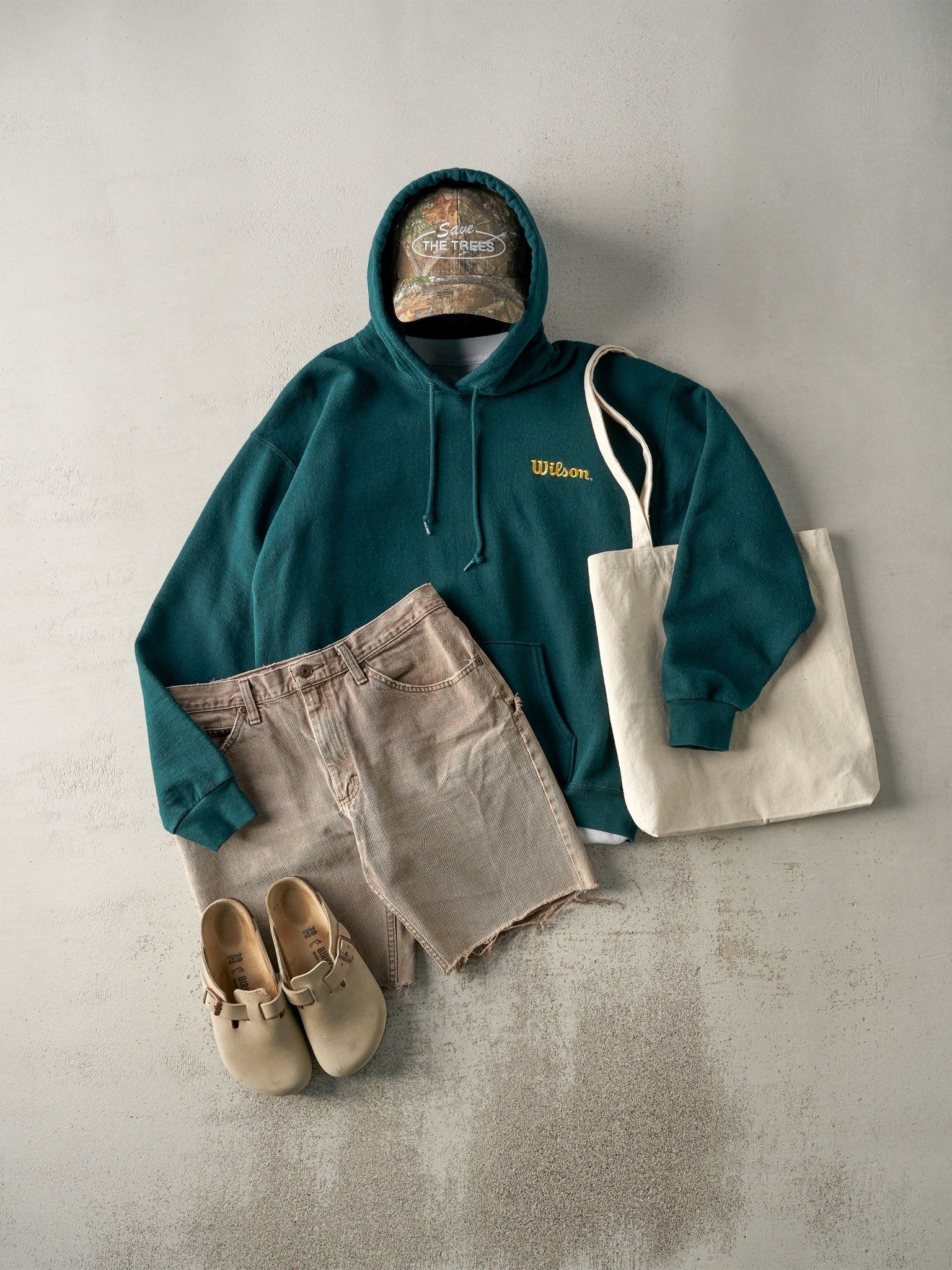 Viintage 90s Forest Green Wilson Embroidered Boxy Hoodie (L) - Image 2