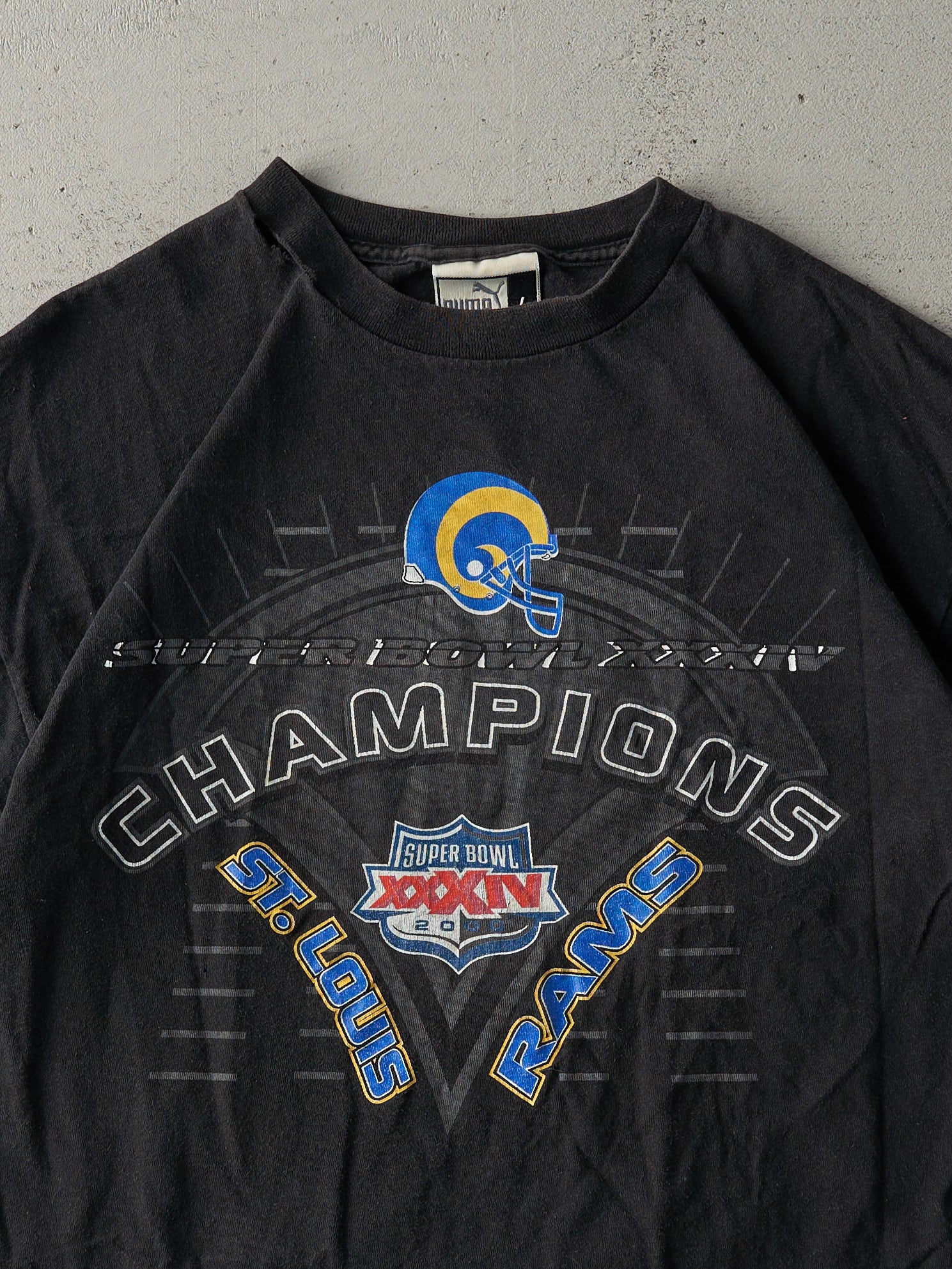 Vintage 00' Black St. Louis Rams XXXIV Super Bowl Champions Tee (L) - Image 2