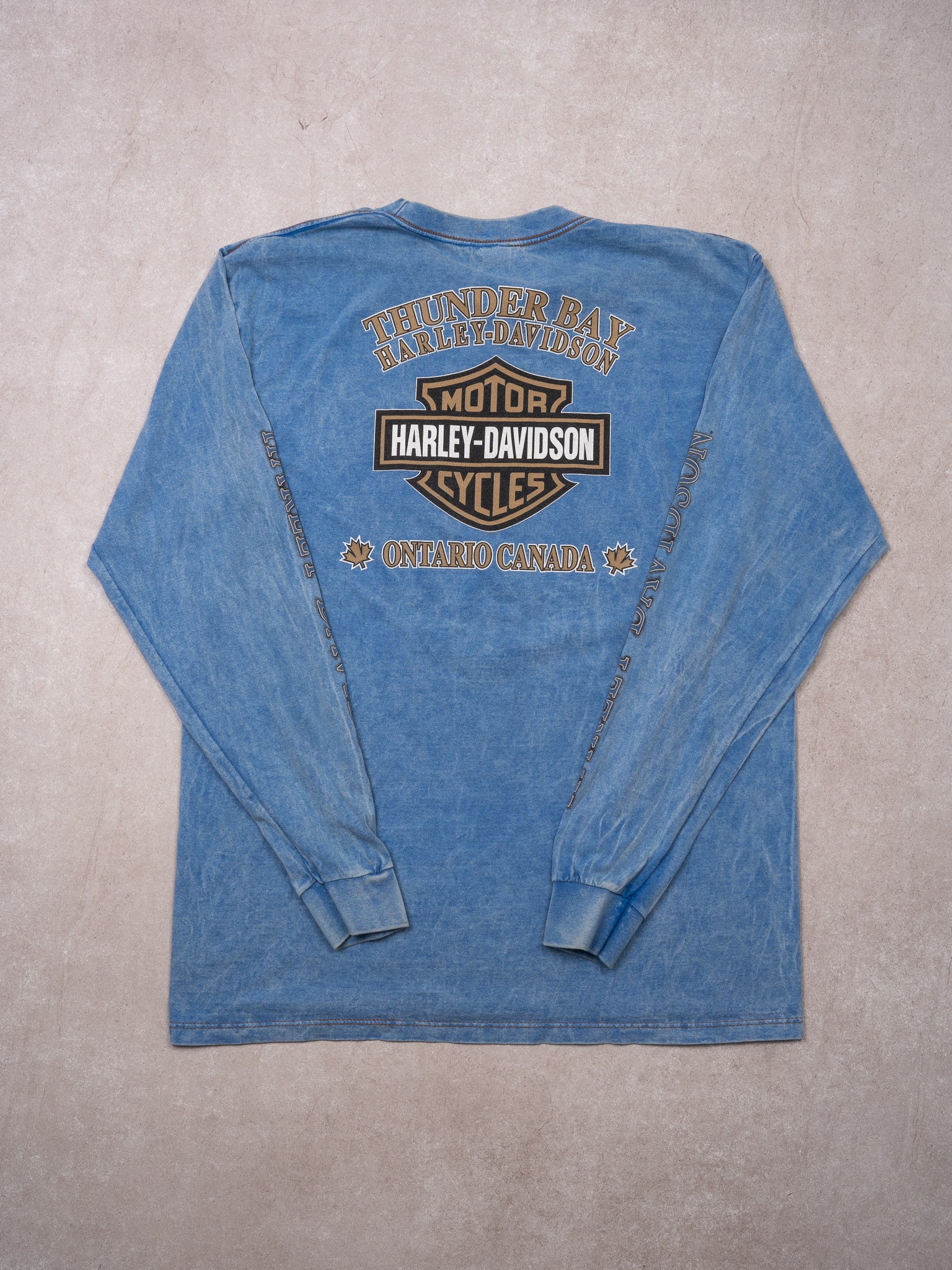 Vintage '00 Light Blue Harley Davidson Thunder Bay Long Sleeve (L) - Image 3