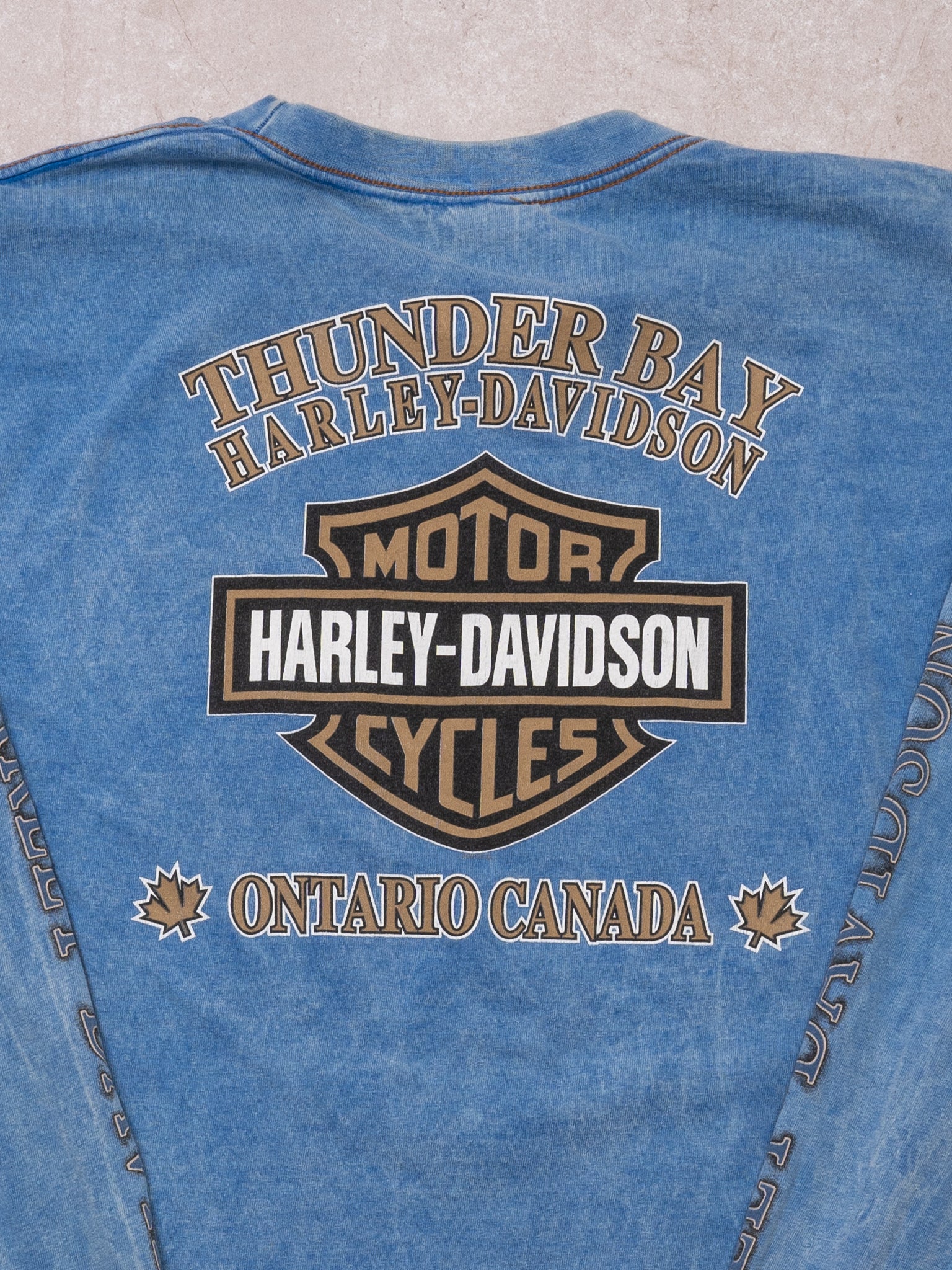 Vintage '00 Light Blue Harley Davidson Thunder Bay Long Sleeve (L) - Image 4