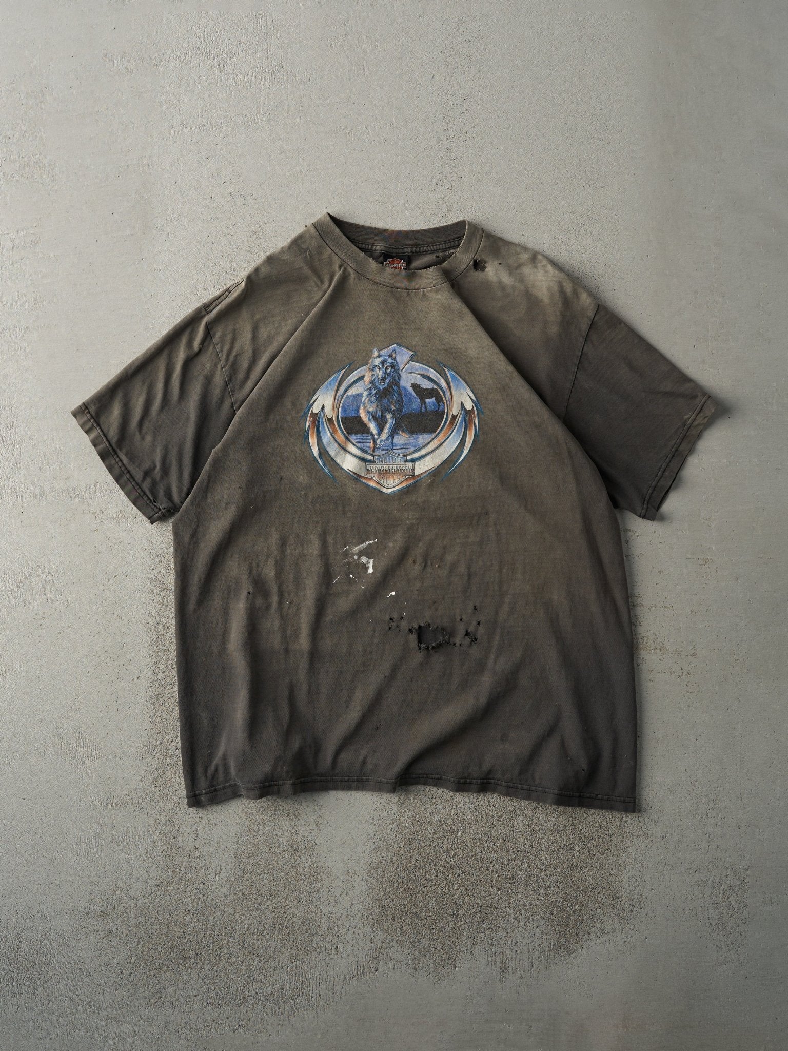 Vintage 00' Sun Faded Black Leominster MA Harley Davidson Tee (M/L) - Image 2