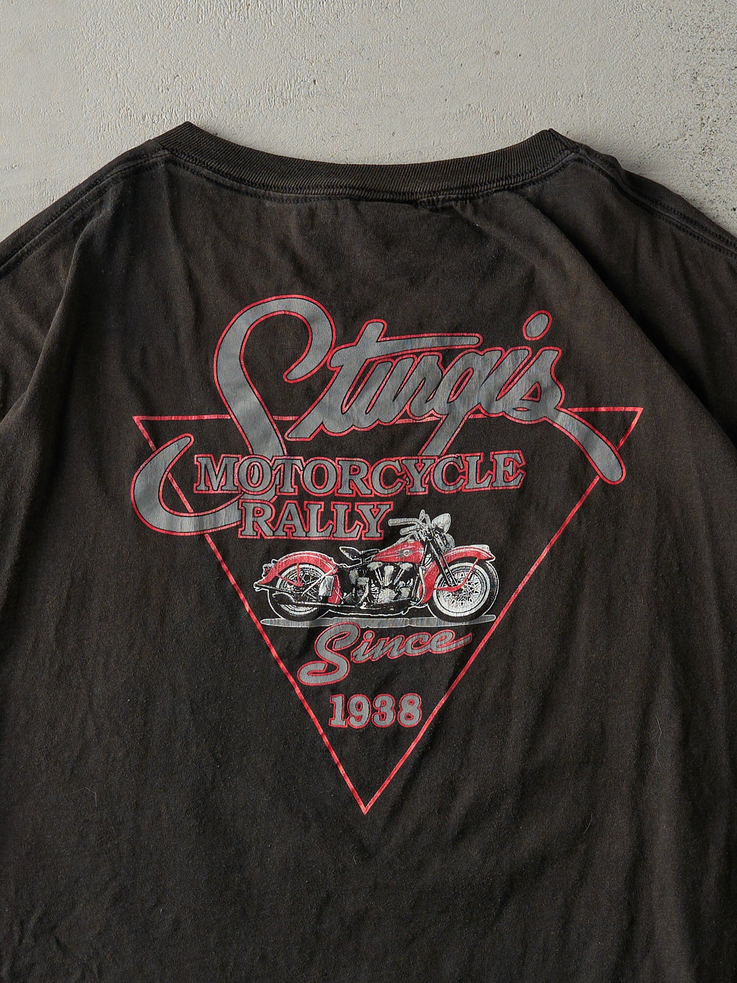 Vintage 00' Sun Faded Black The Broken Spoke Saloon Bike Rally Tee (XXL) - Image 4