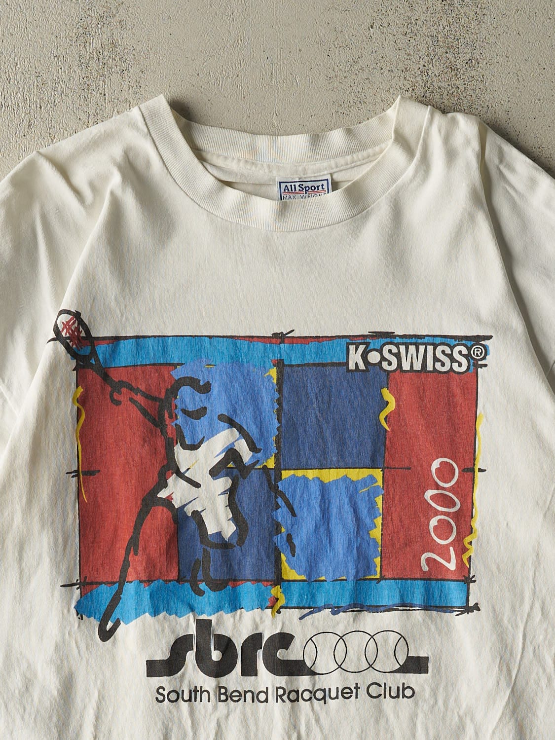 Vintage 00' White K Swiss x South Bend Racquet Club Tee (L/XL) - Image 2