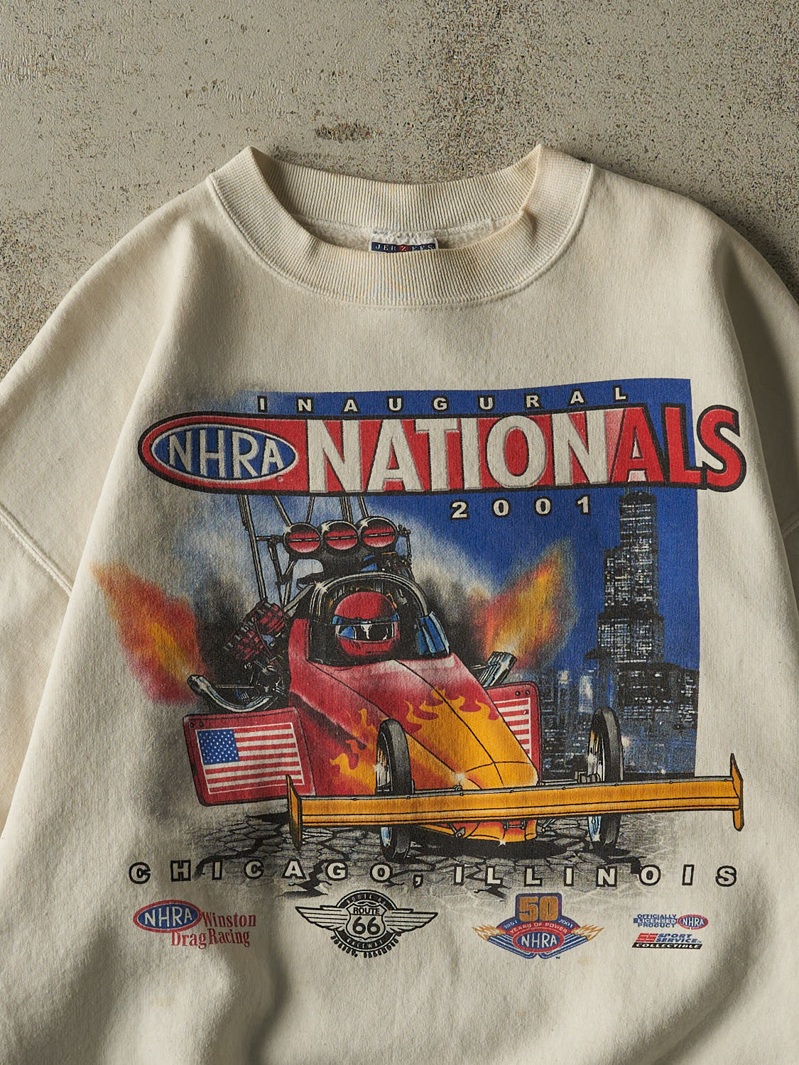 Vintage 01' Beige NHRA Nationals Racing Crewneck (M/L) - Image 2