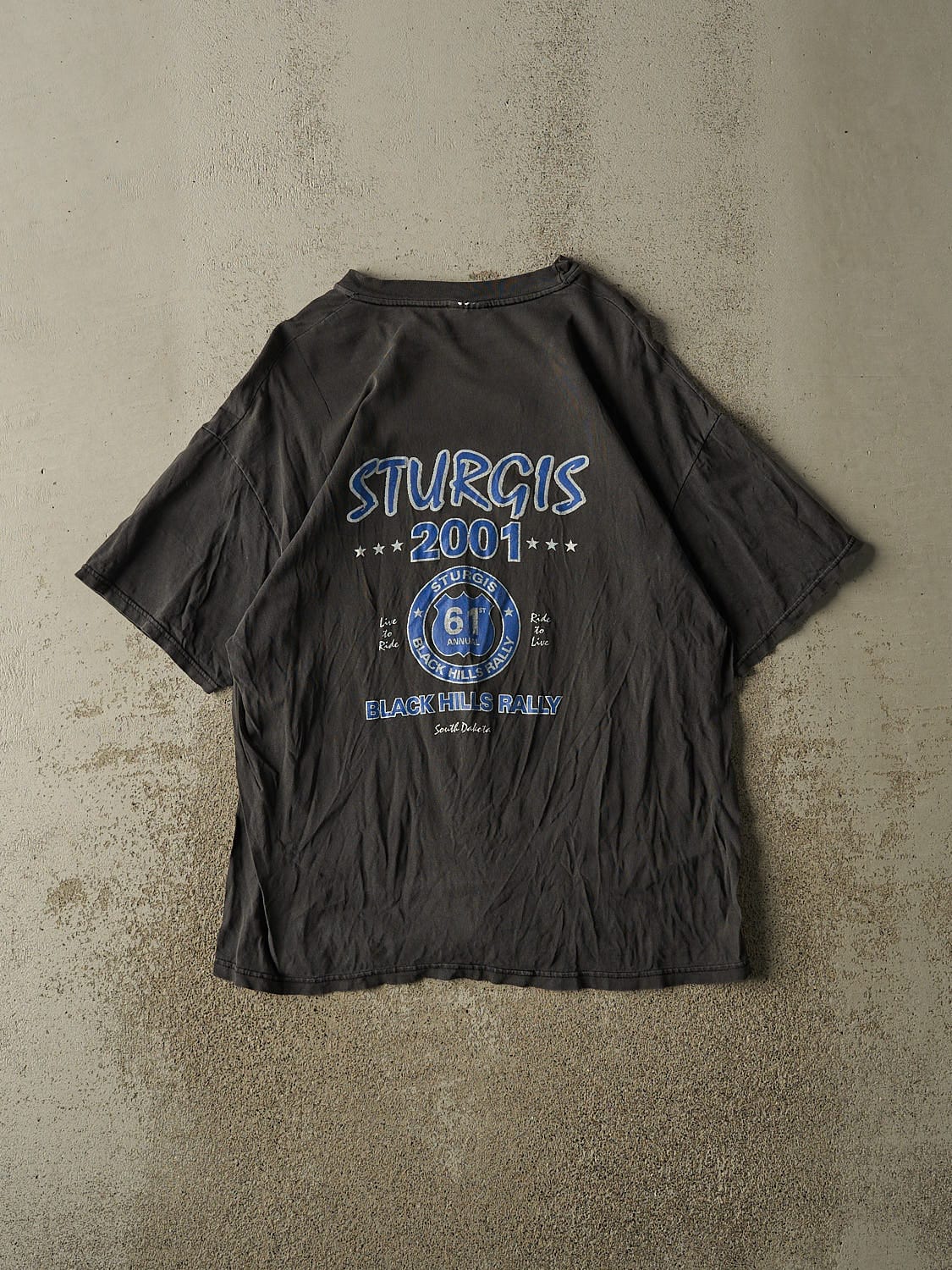 Vintage 01' Faded Black Sturgis Biker Tee (L/XL) - Image 2