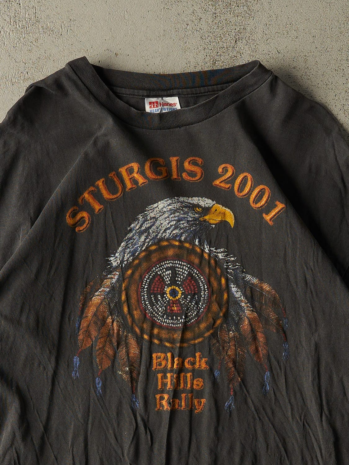 Vintage 01' Faded Black Sturgis Biker Tee (L/XL) - Image 3