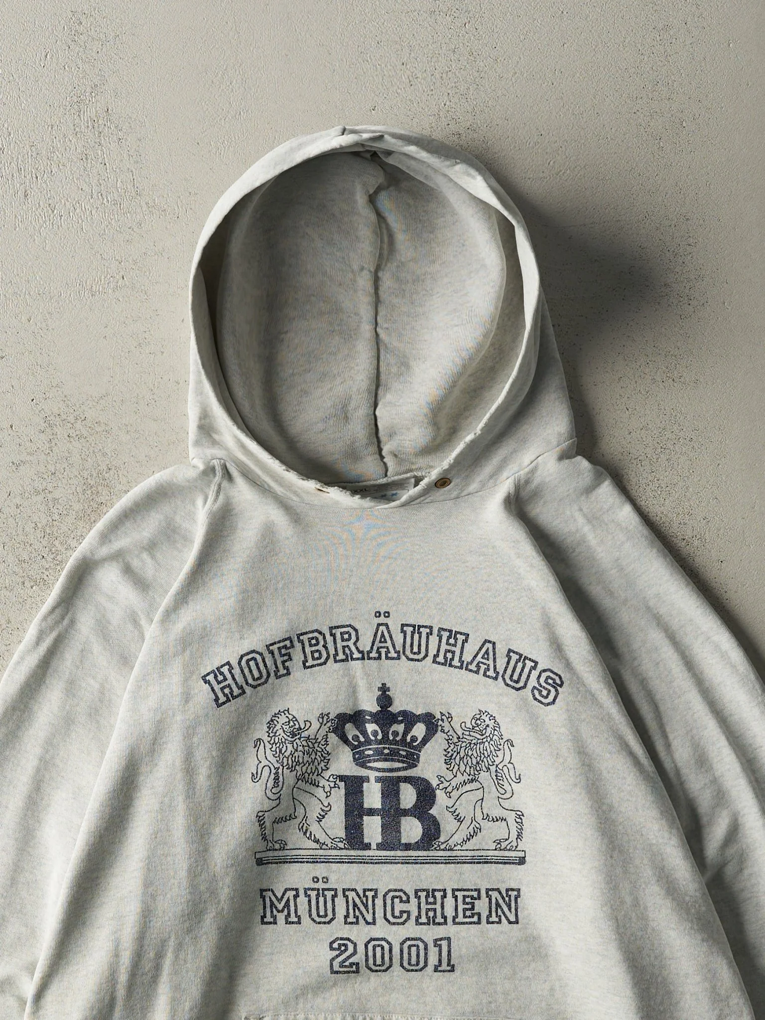 Vintage 01' Heather Grey Hofbrauhaus Hoodie (L) - Image 2