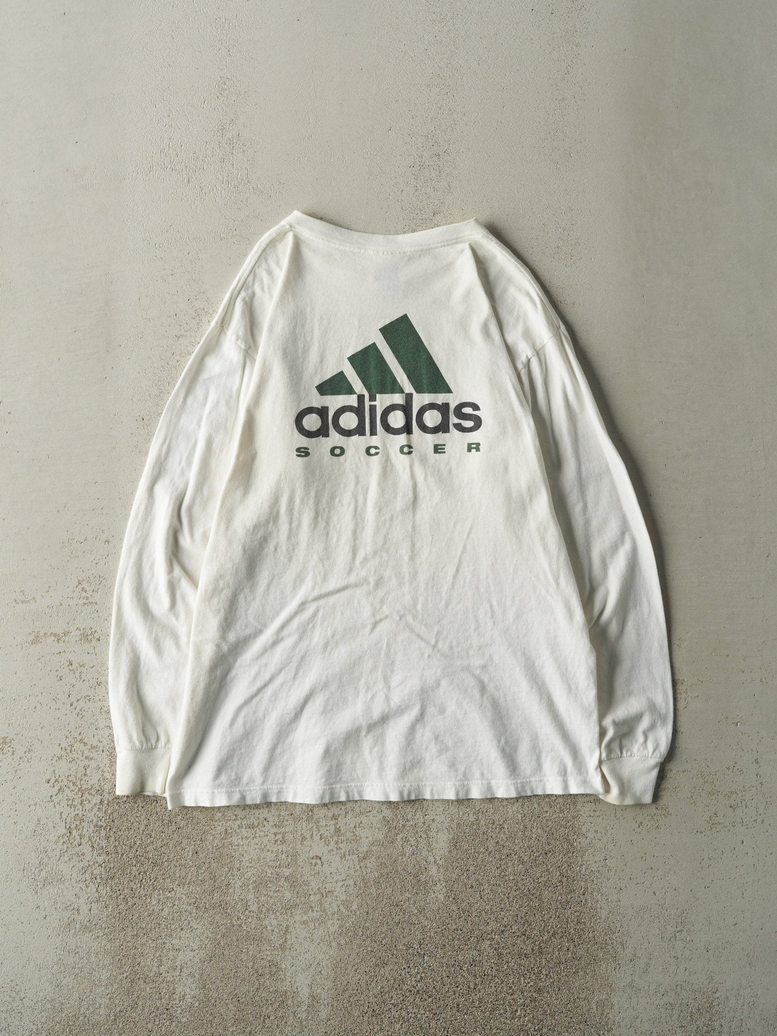 Vintage 01' White Adidas Soccer Long Sleeve (M) - Image 2