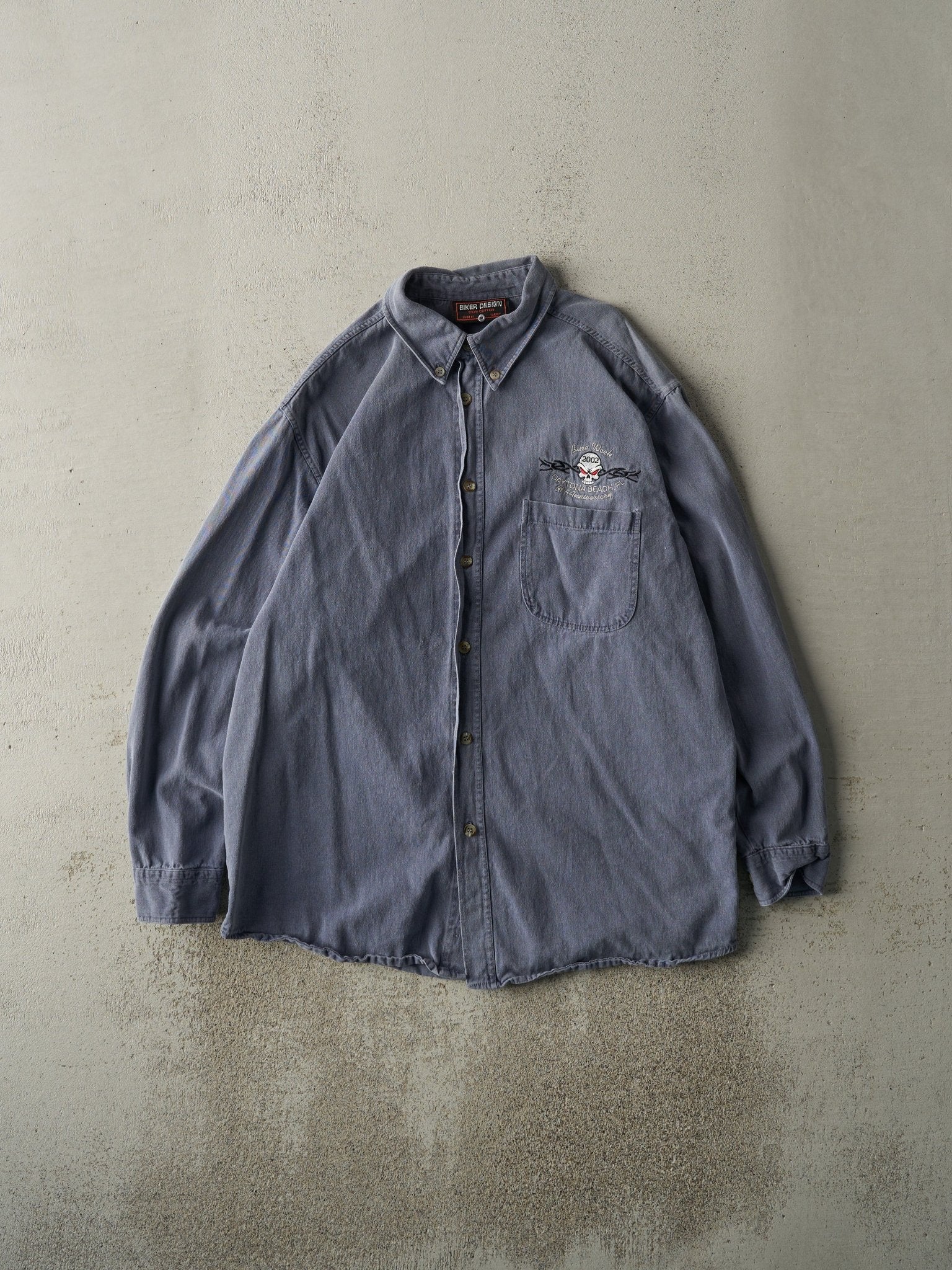 Vintage 02' Blue Daytona Beach Bike Week Button Up (M) - Image 2