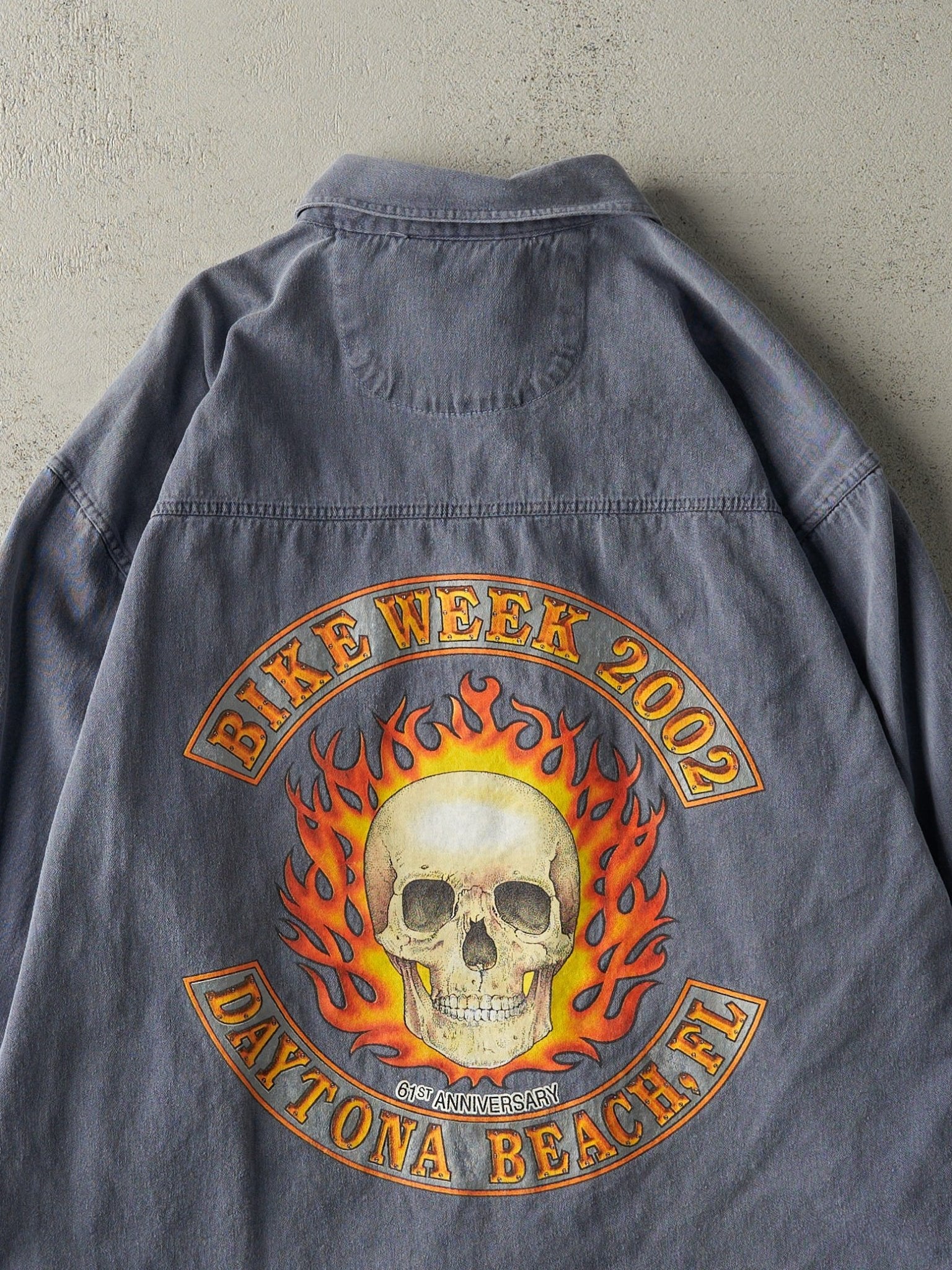Vintage 02' Blue Daytona Beach Bike Week Button Up (M) - Image 4