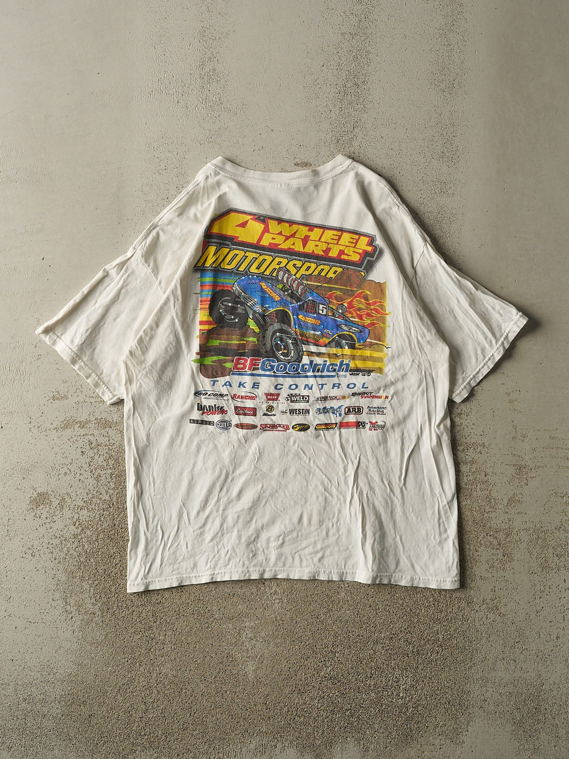 Vintage 02' White BF Goodrich x Four Wheel Parts Monster Truck Tee (L/XL) - Image 2