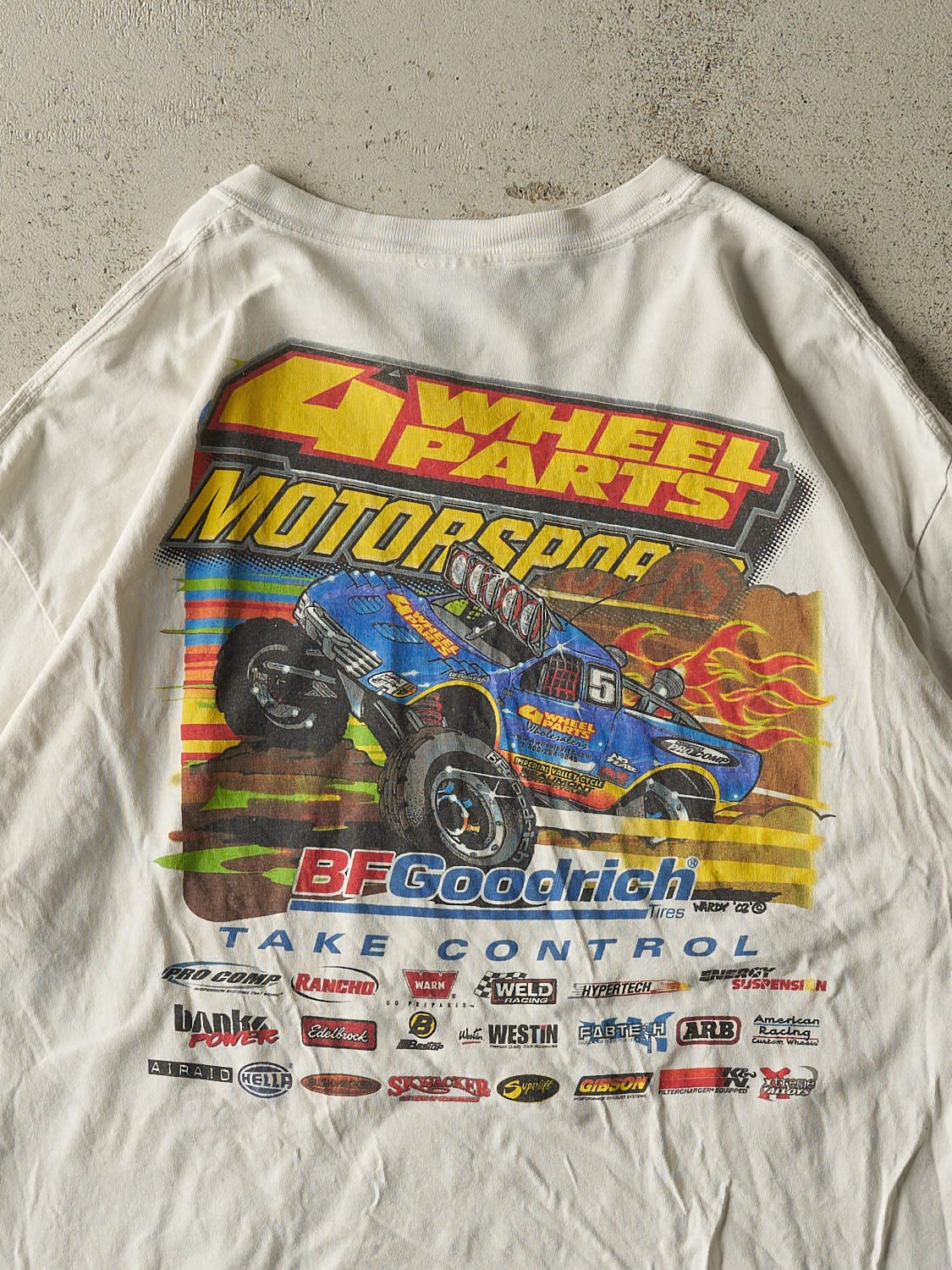 Vintage 02' White BF Goodrich x Four Wheel Parts Monster Truck Tee (L/XL) - Image 4