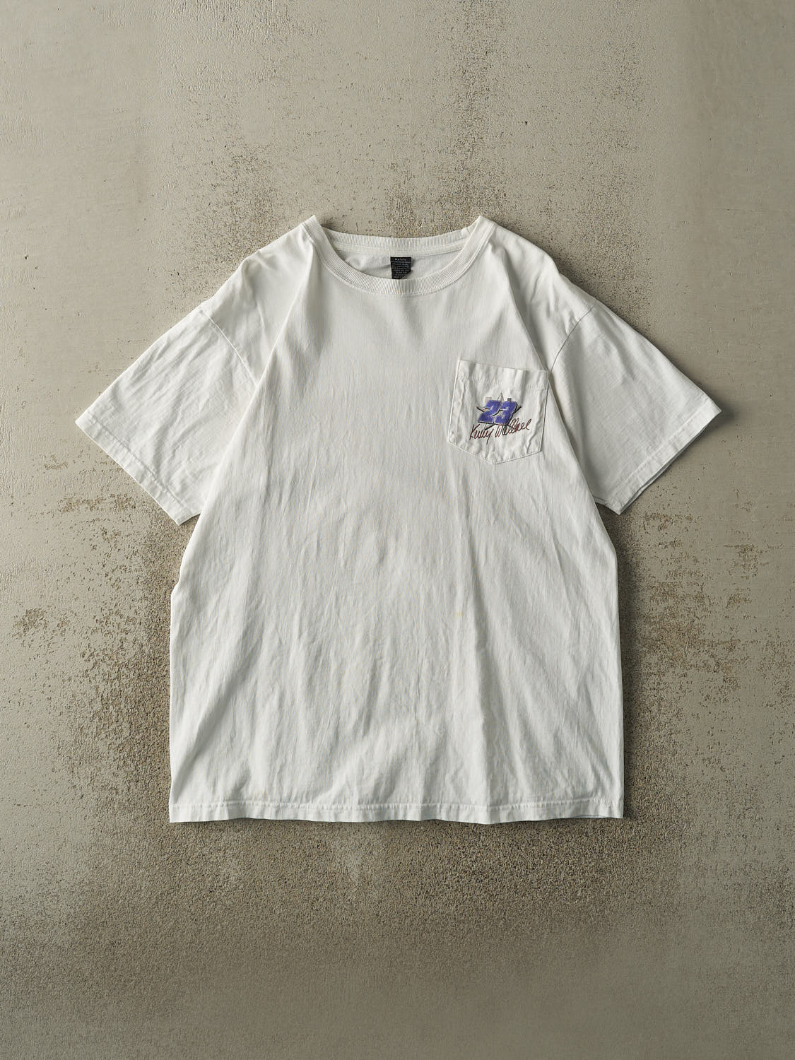 Vintage 03' White #23 Kenny Wallace Nascar Racing Pocket Tee (M/L) - Image 2