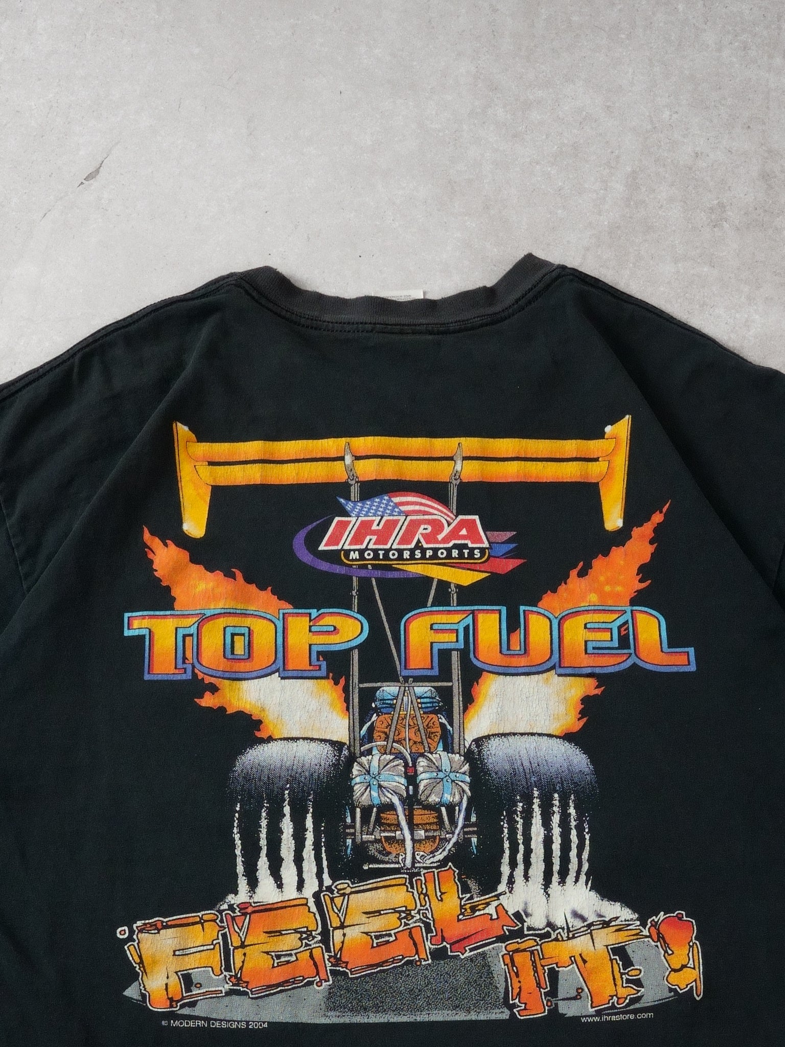 Vintage 04' Smoke Fire Thunder Drag Racing Graphic Tee (L) - Image 4