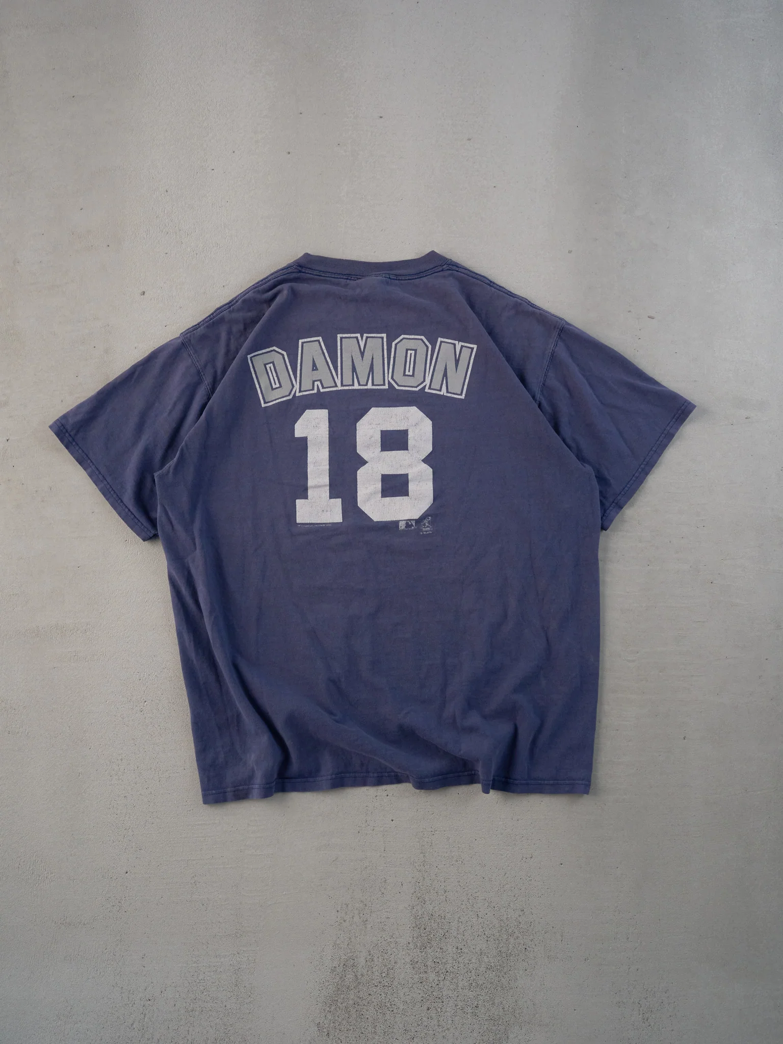 Vintage 05' Faded Blue New York Yankees Damon #18 Tee (L) - Image 2
