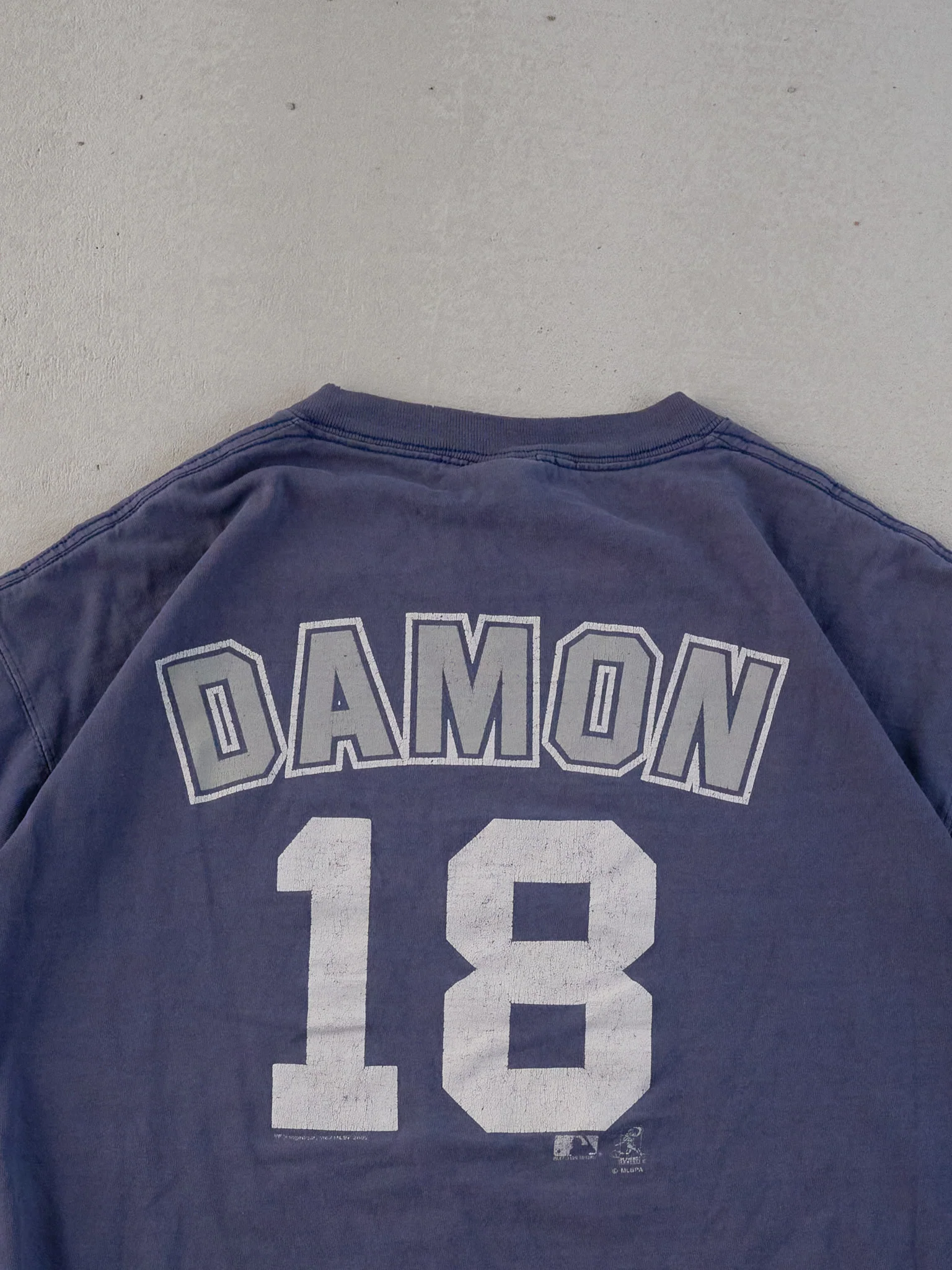 Vintage 05' Faded Blue New York Yankees Damon #18 Tee (L) - Image 4
