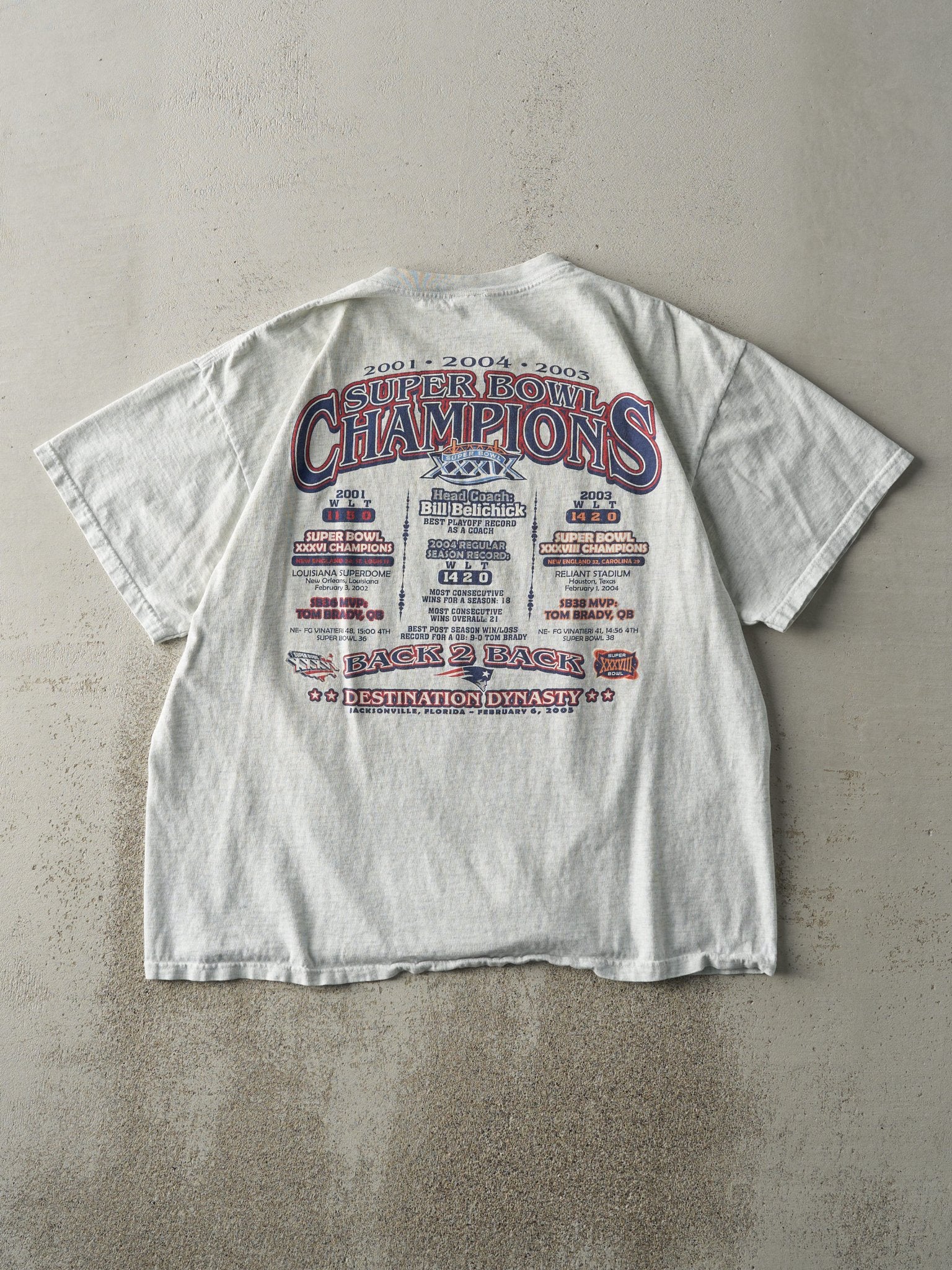Vintage 05' Heather Grey New England Patriots Champions Tee (L) - Image 2