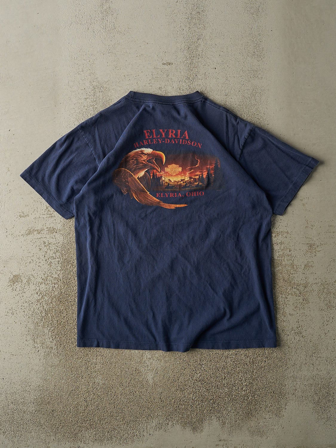 Vintage 05' Navy Blue Harley Davidson Elyria OH Tee (L/XL) - Image 2