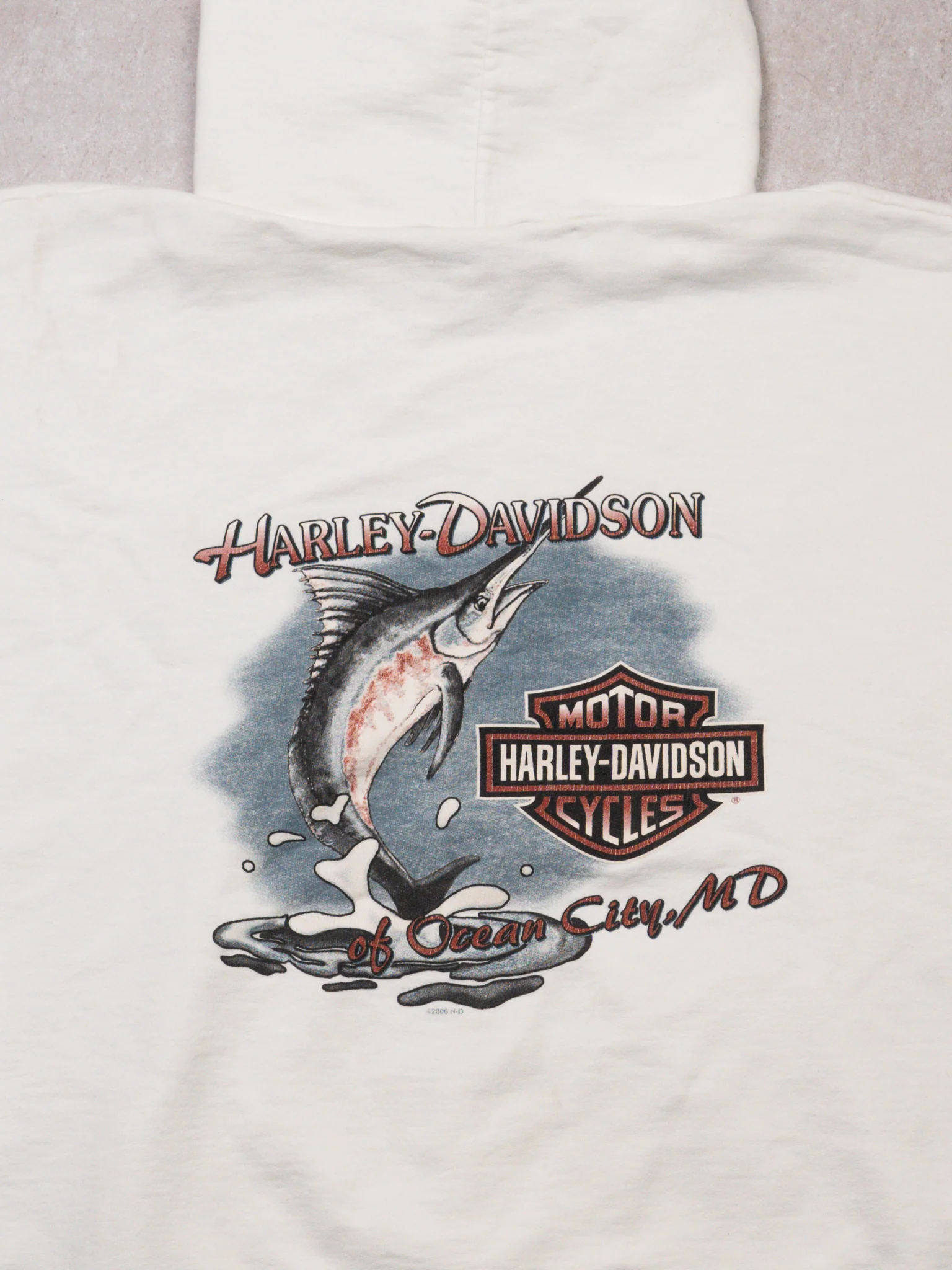 Vintage '06 Rugged White Harley Davidson Ocean City Hoodie (XXL) - Image 4