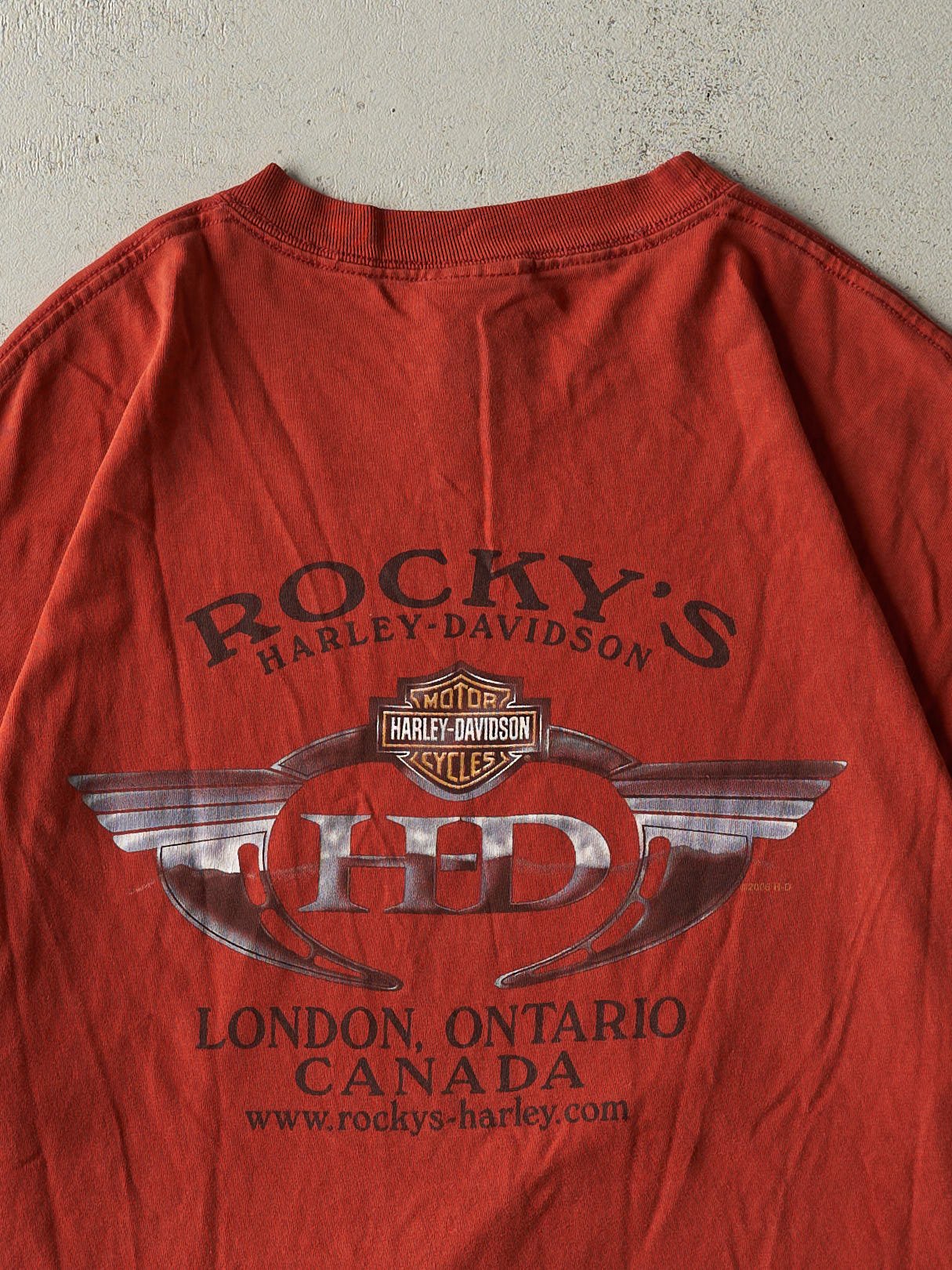 Vintage 06' Washed Red London Ontario Harley Davidson Tee (XL) - Image 4