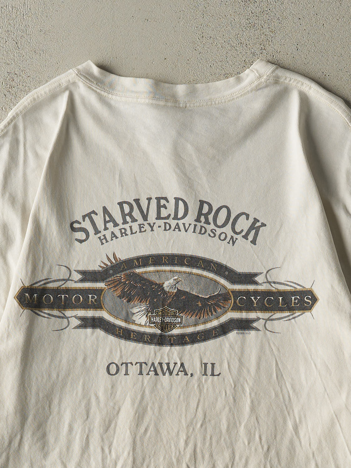 Vintage 07' Beige Harley Davidson Ottawa IL Tee (XL/XXL) - Image 4