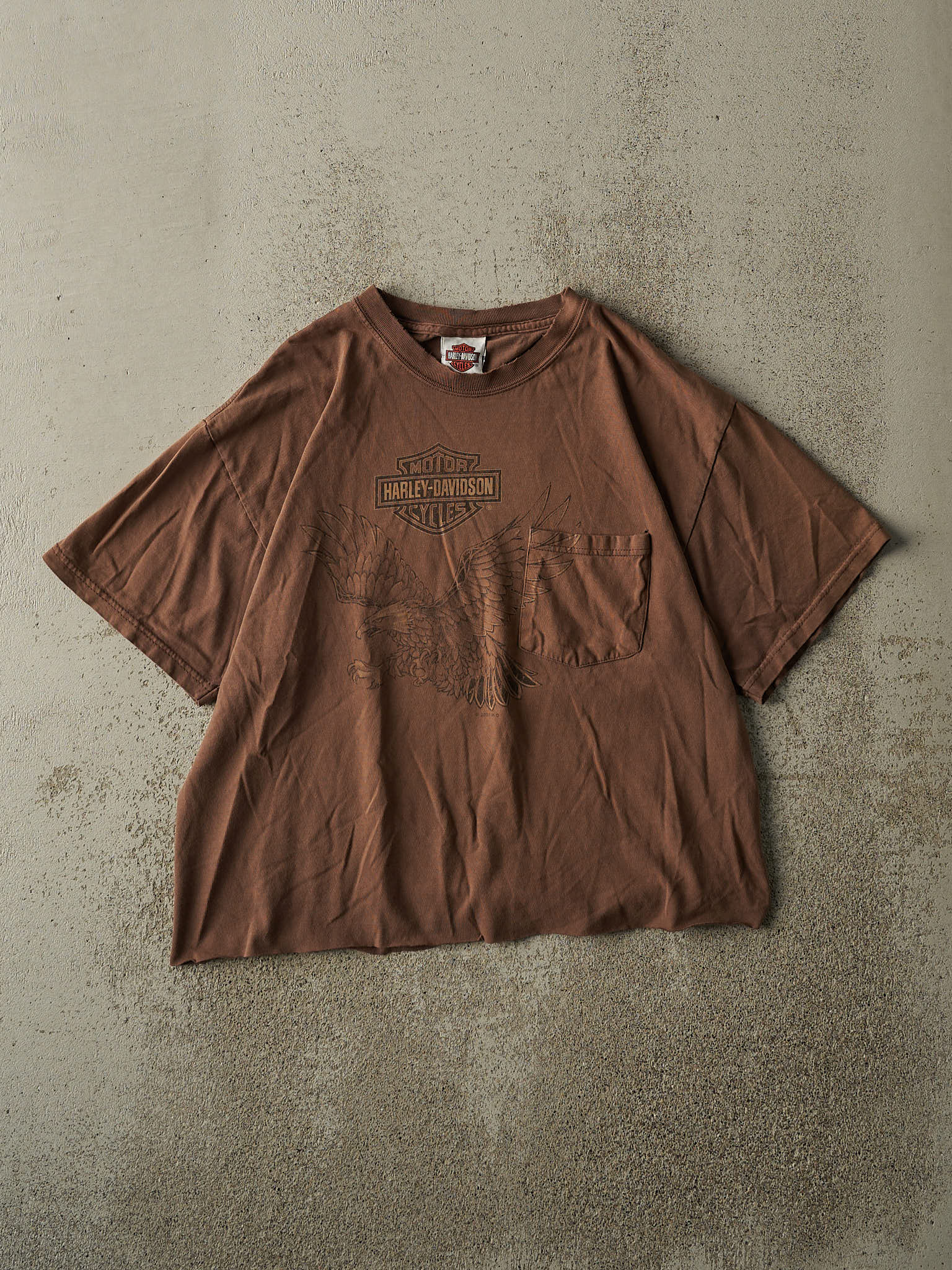 Vintage 07' Brown Duluth, MN Harley Davidson Cropped Pocket Tee (S)