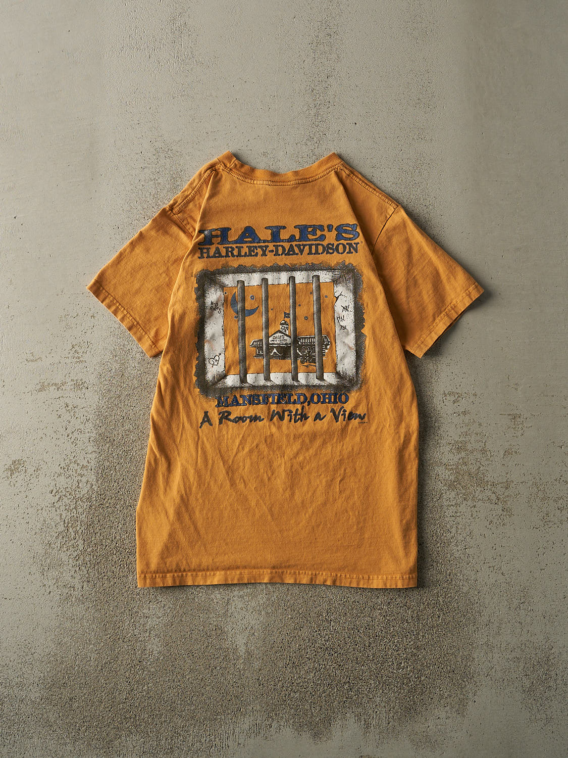 Vintage 07' Yellow Mansfield Ohio Harley Davidson Tee (S/M) - Image 2