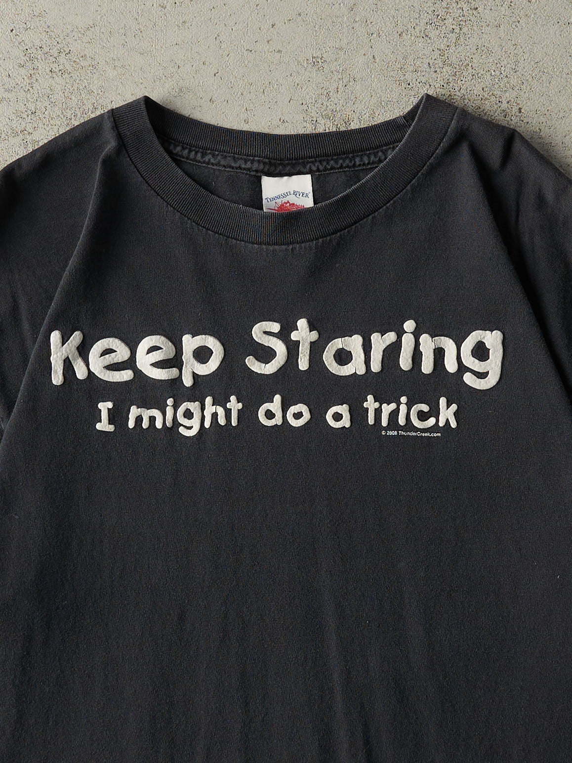 Vintage 08' Black "Keep Staring" Slogan Tee (M) - Image 2