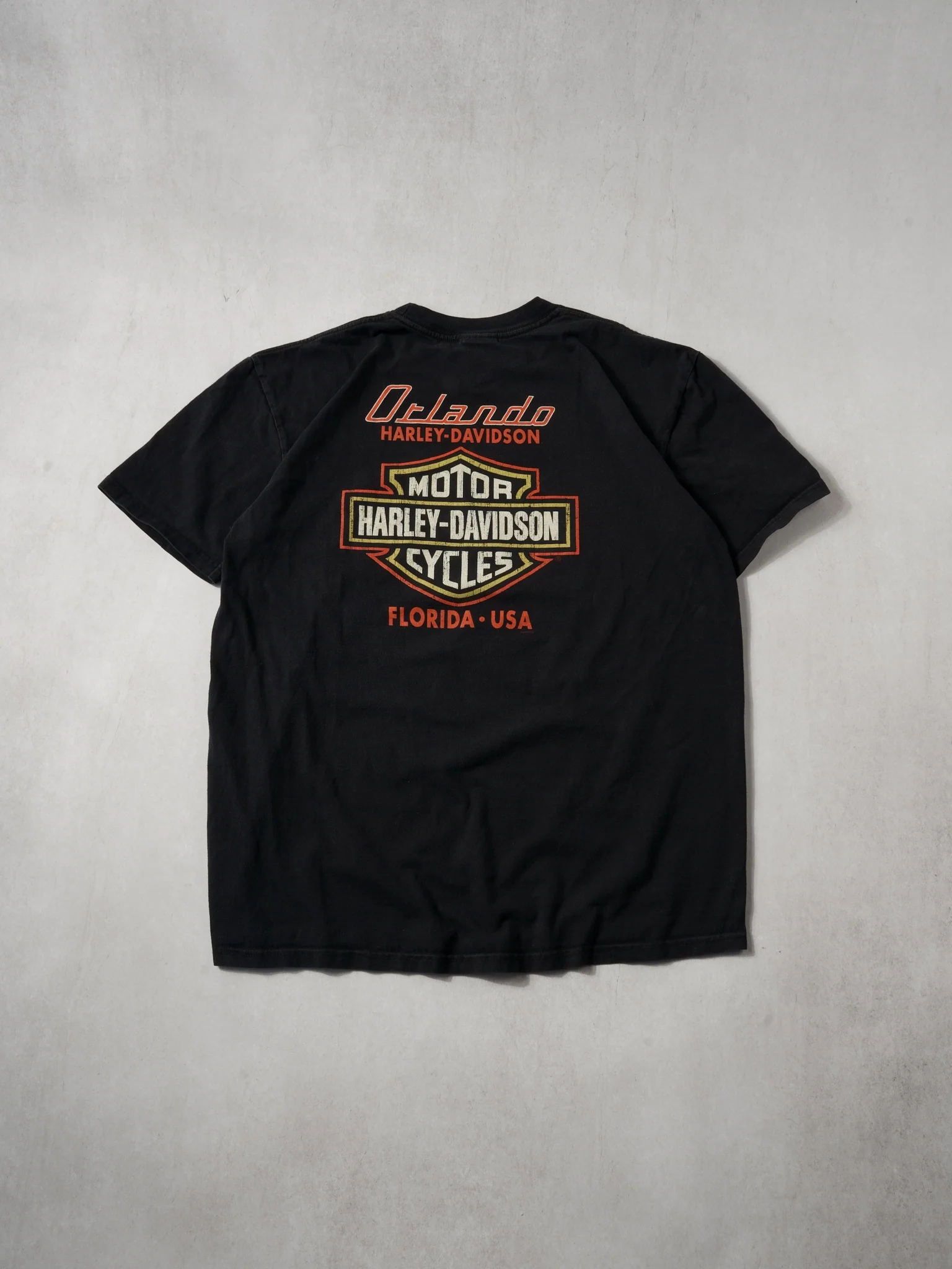 2000s Washed Black Orlando Flordia Harley Davidson Graphic Tee (M/L) - Image 2