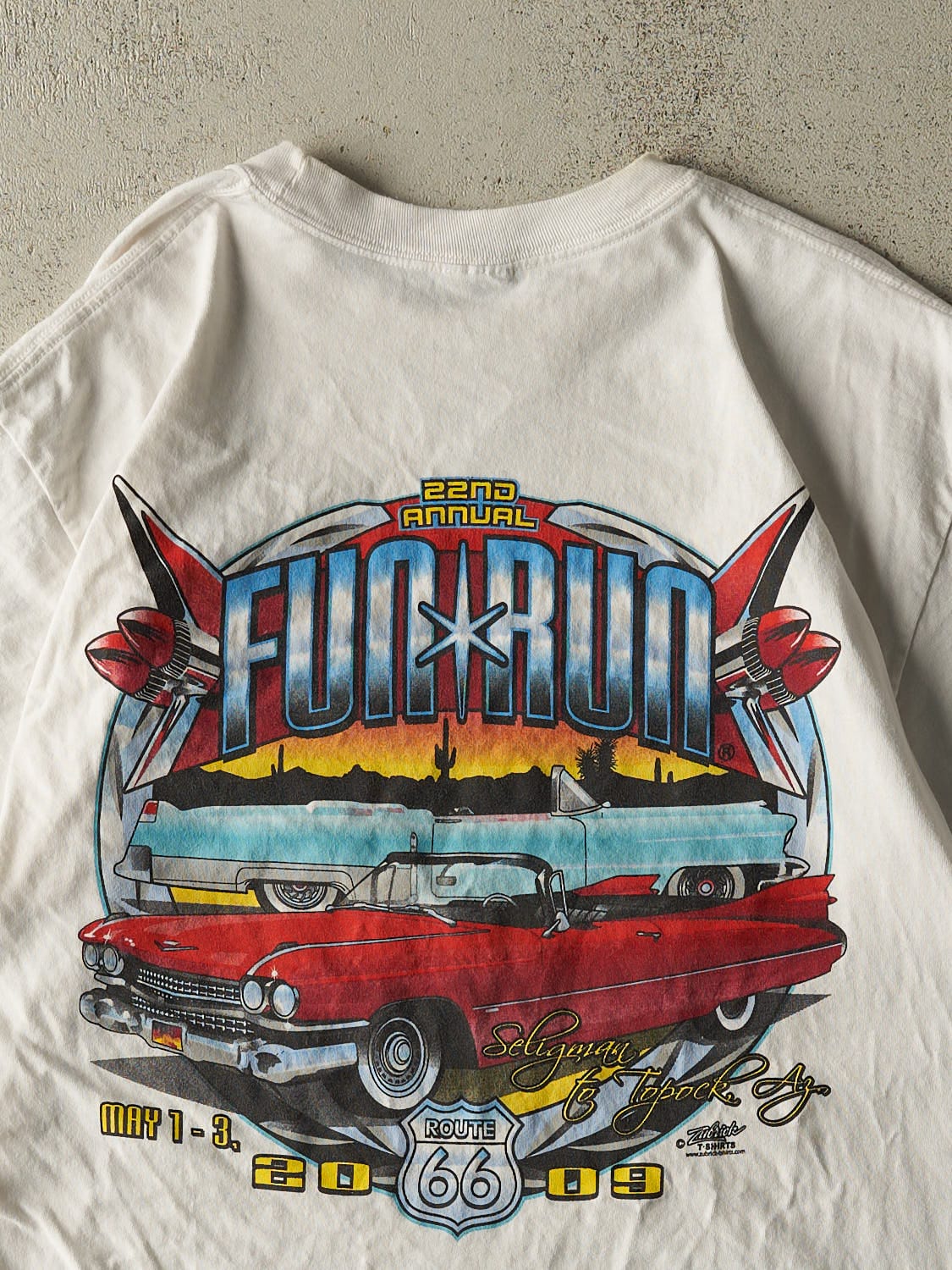 Vintage 09' White Route 66 Fun Run Pocket Tee (M/L) - Image 4