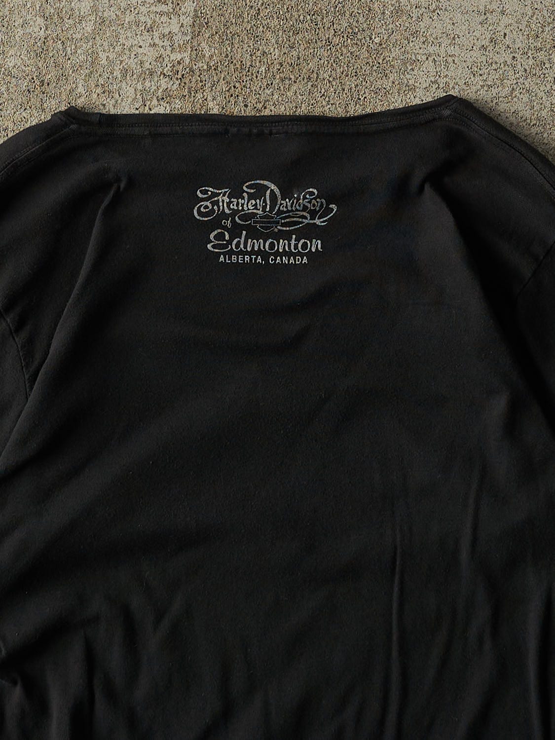 Vintage 10' Black Harley Davidson Edmonton Alberta Long Sleeve (S/M) - Image 4