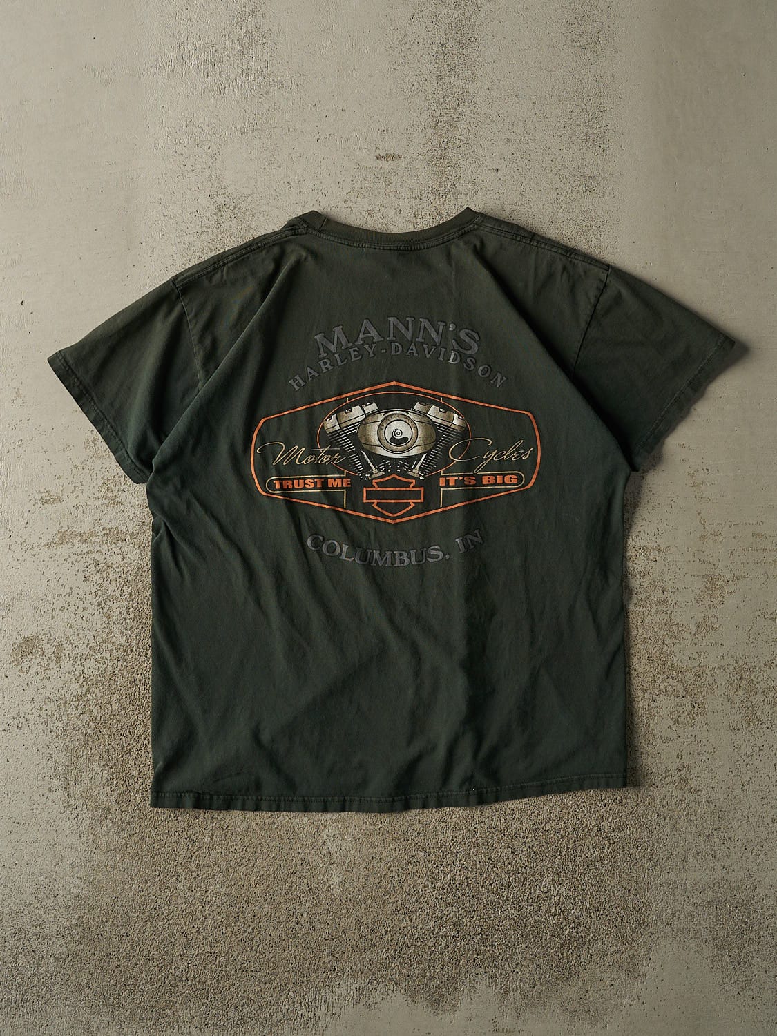 Vintage 10' Green Harley Davidson Motorcycles Columbus IN Tee (L/XL) - Image 2