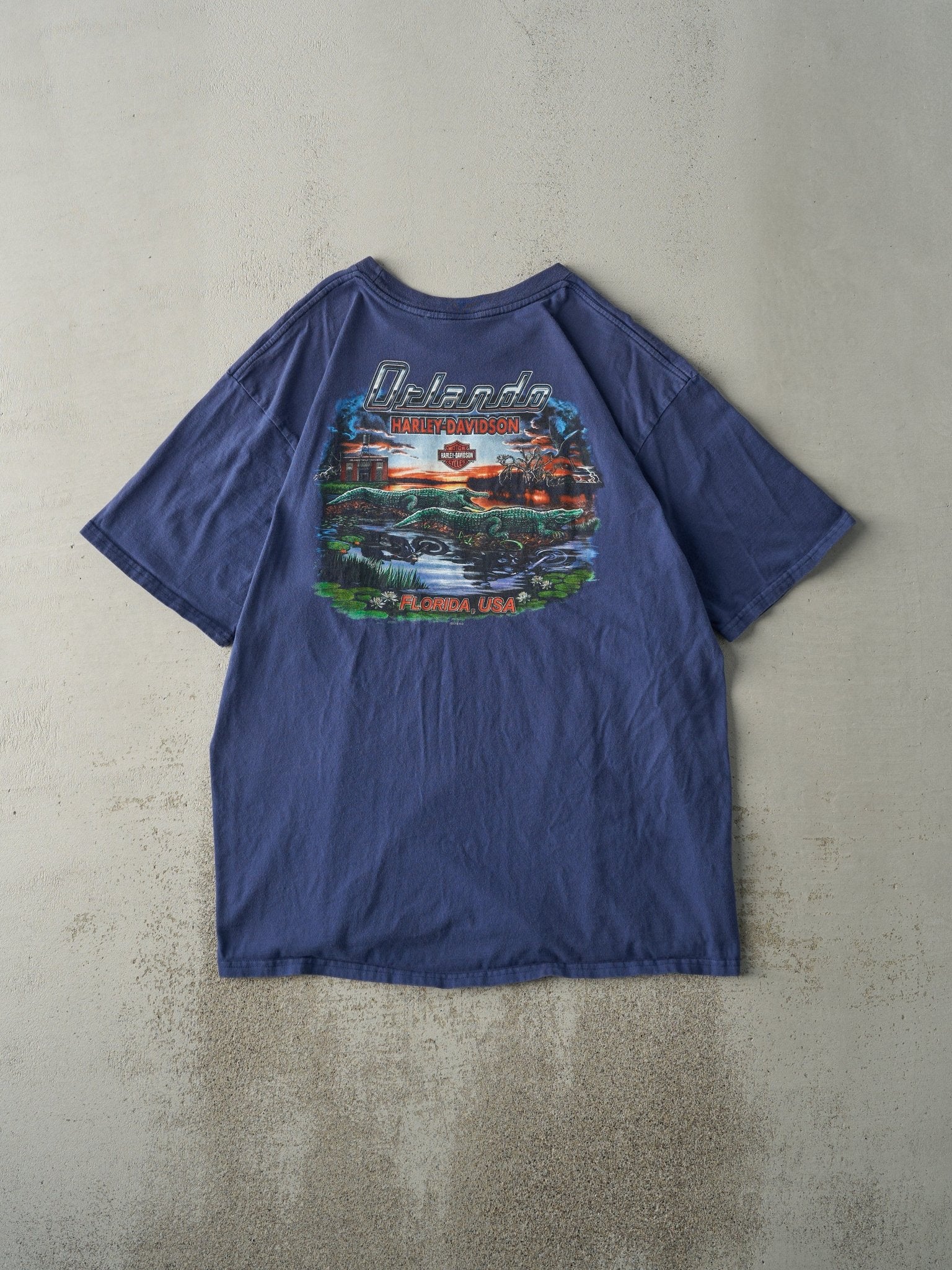 Vintage 10' Navy Blue Orlando Florida Harley Davidson Tee (L) - Image 2