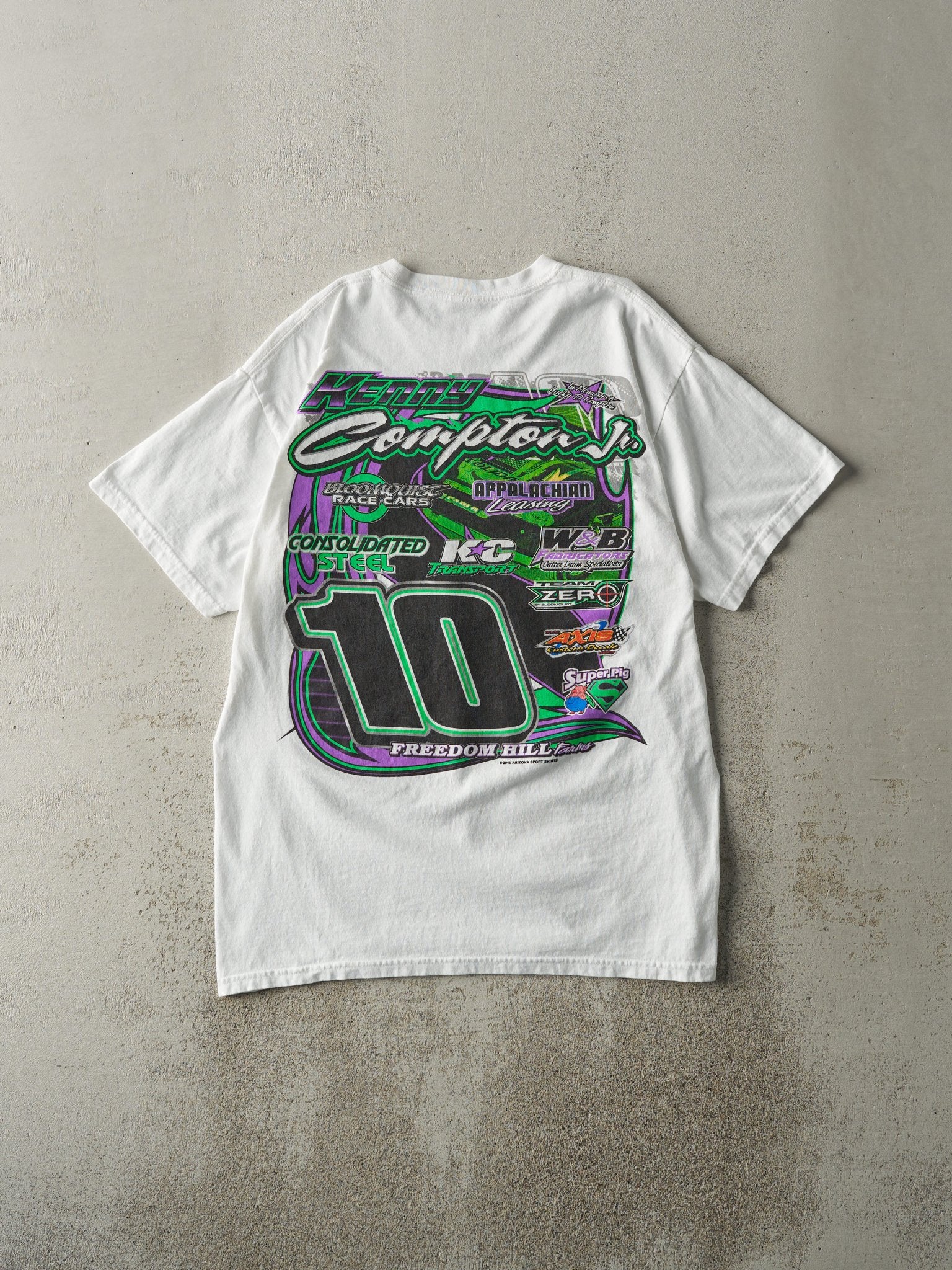 Vintage 10' White Kenny Compton Jr Racing Tee (M) - Image 2