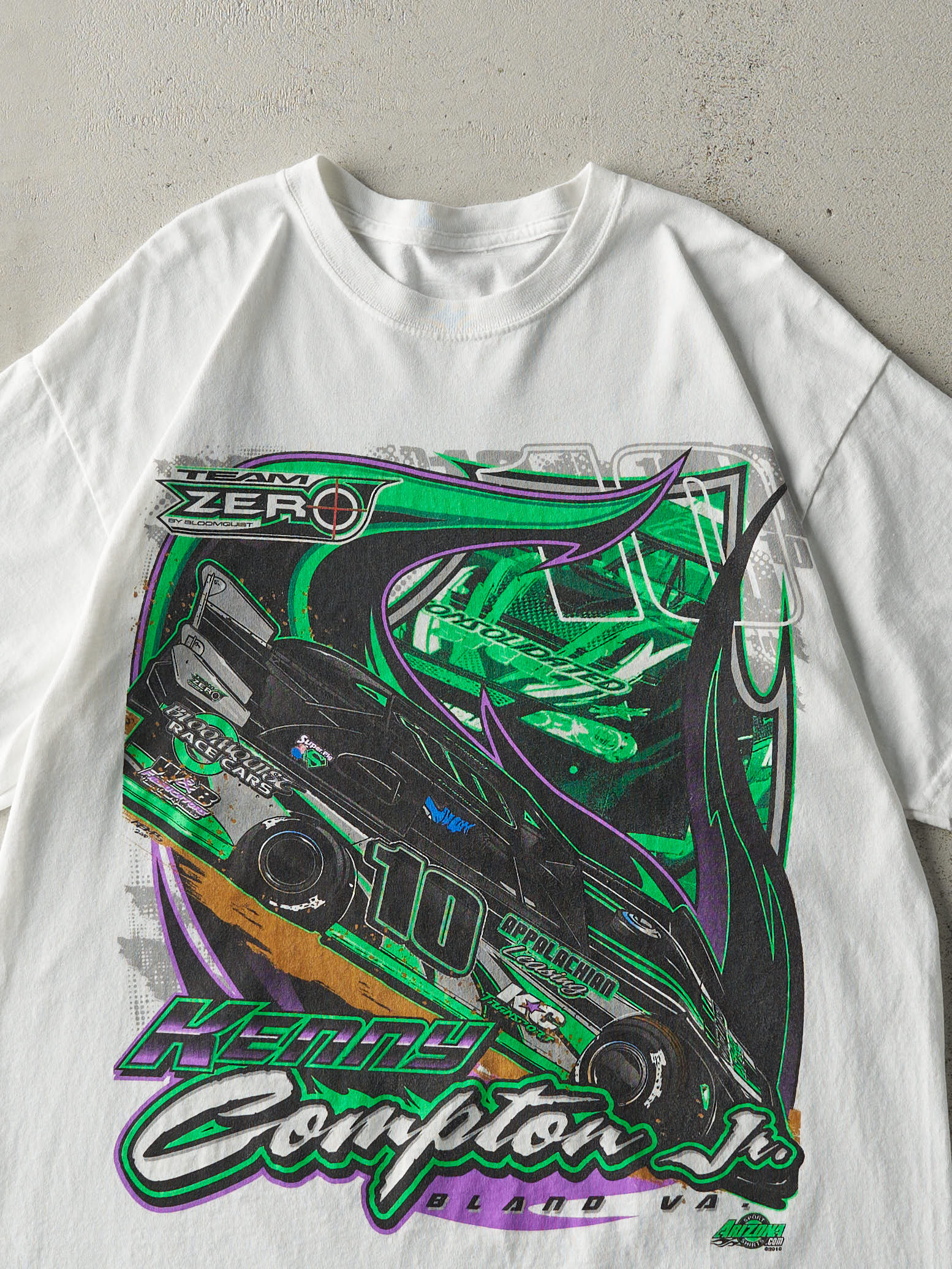 Vintage 10' White Kenny Compton Jr Racing Tee (M) - Image 3