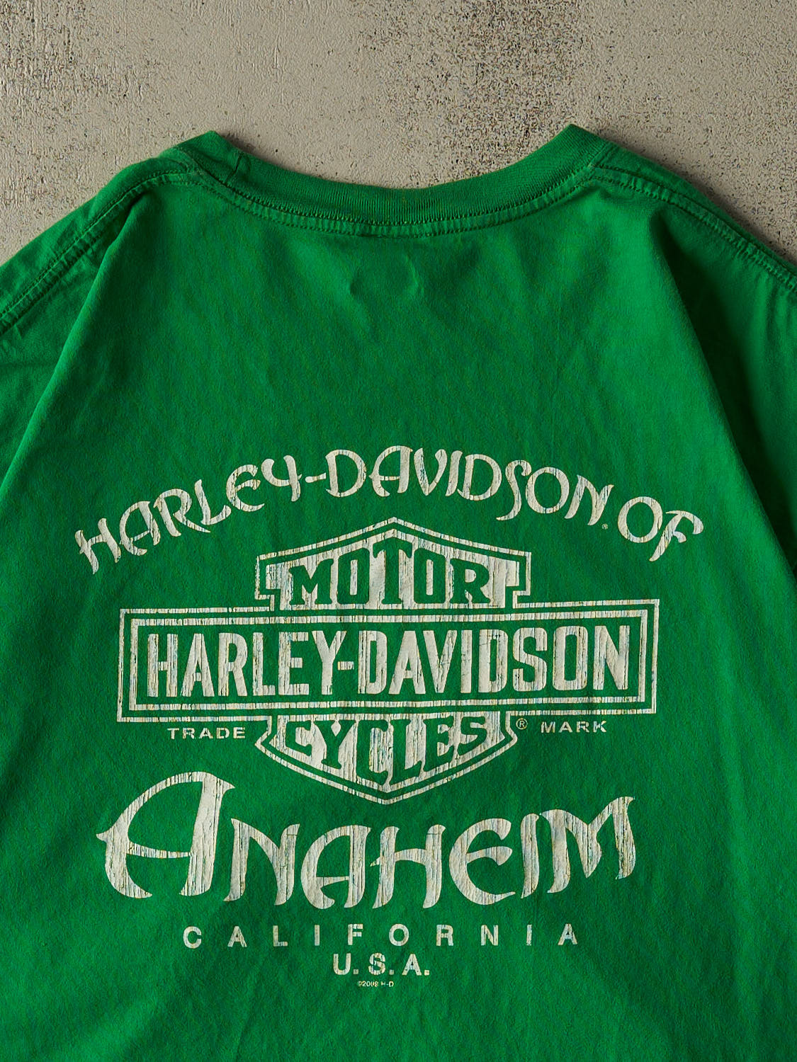 Vintage 11' Green Harley Davidson Anaheim CA Tee (XL/XXL) - Image 4