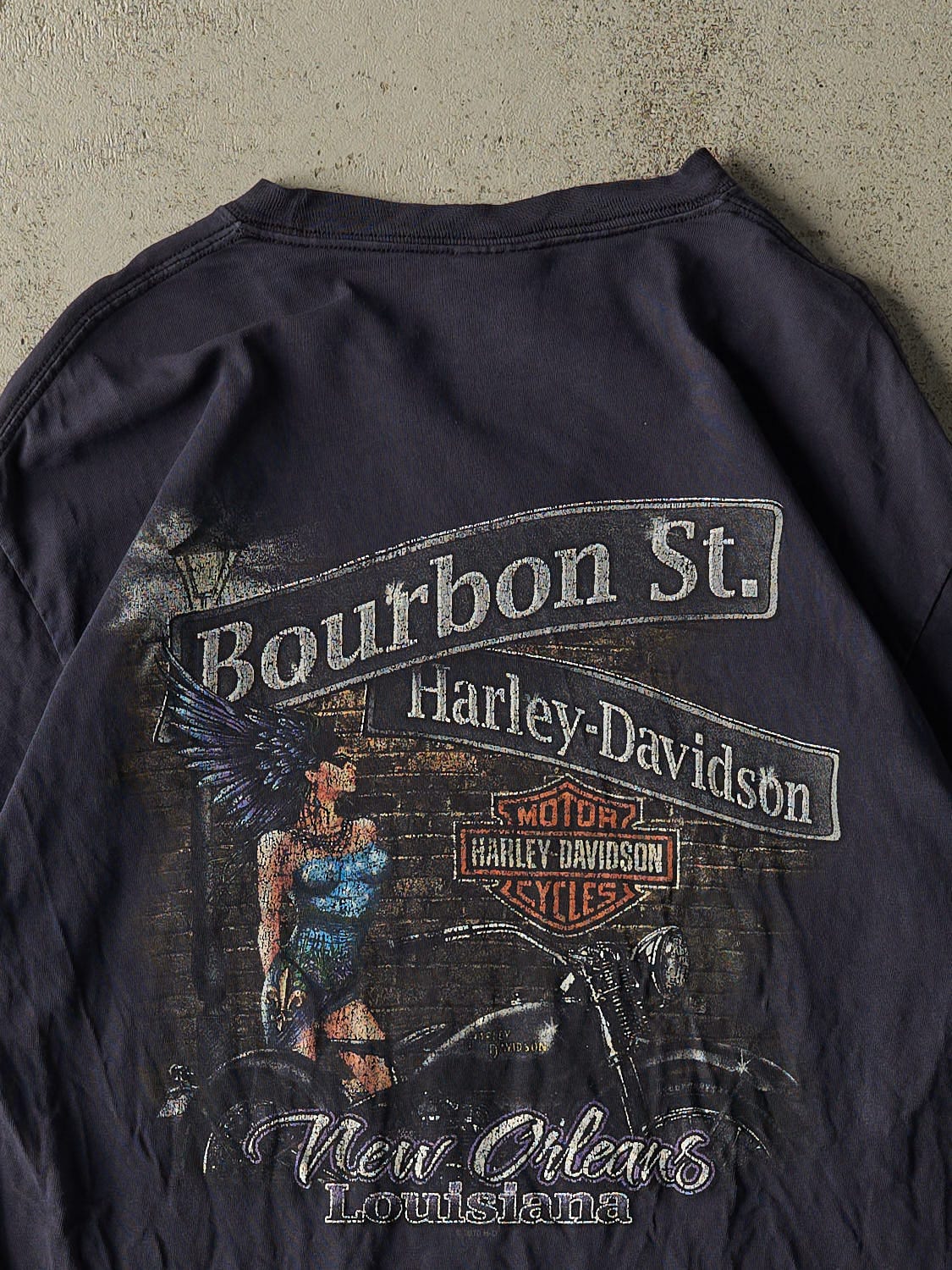 Vintage 11' Navy Blue Harley Davison Thunder New Orleans LA Tee (S/M) - Image 4