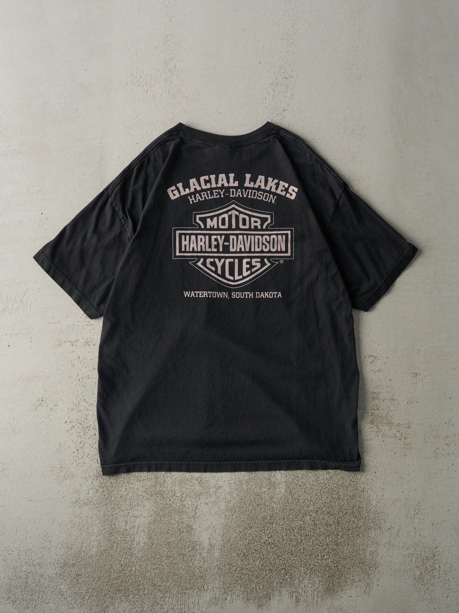 Vintage 14' Black Watertown South Dakota Harley Davidson Tee (L/XL) - Image 2