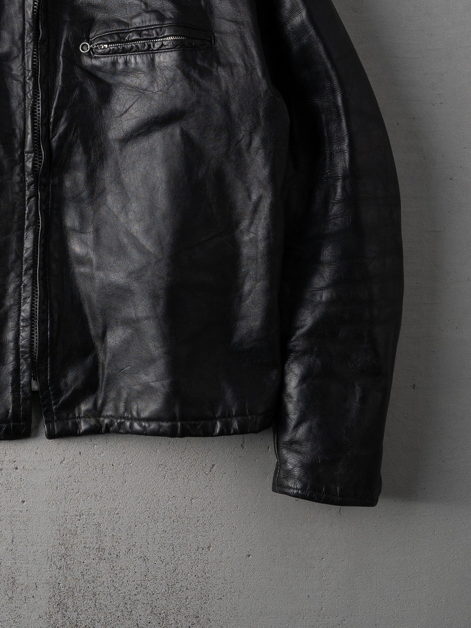 Vintage 1970s Black "Genuine Leather" Biker Jacket (M) - Image 3