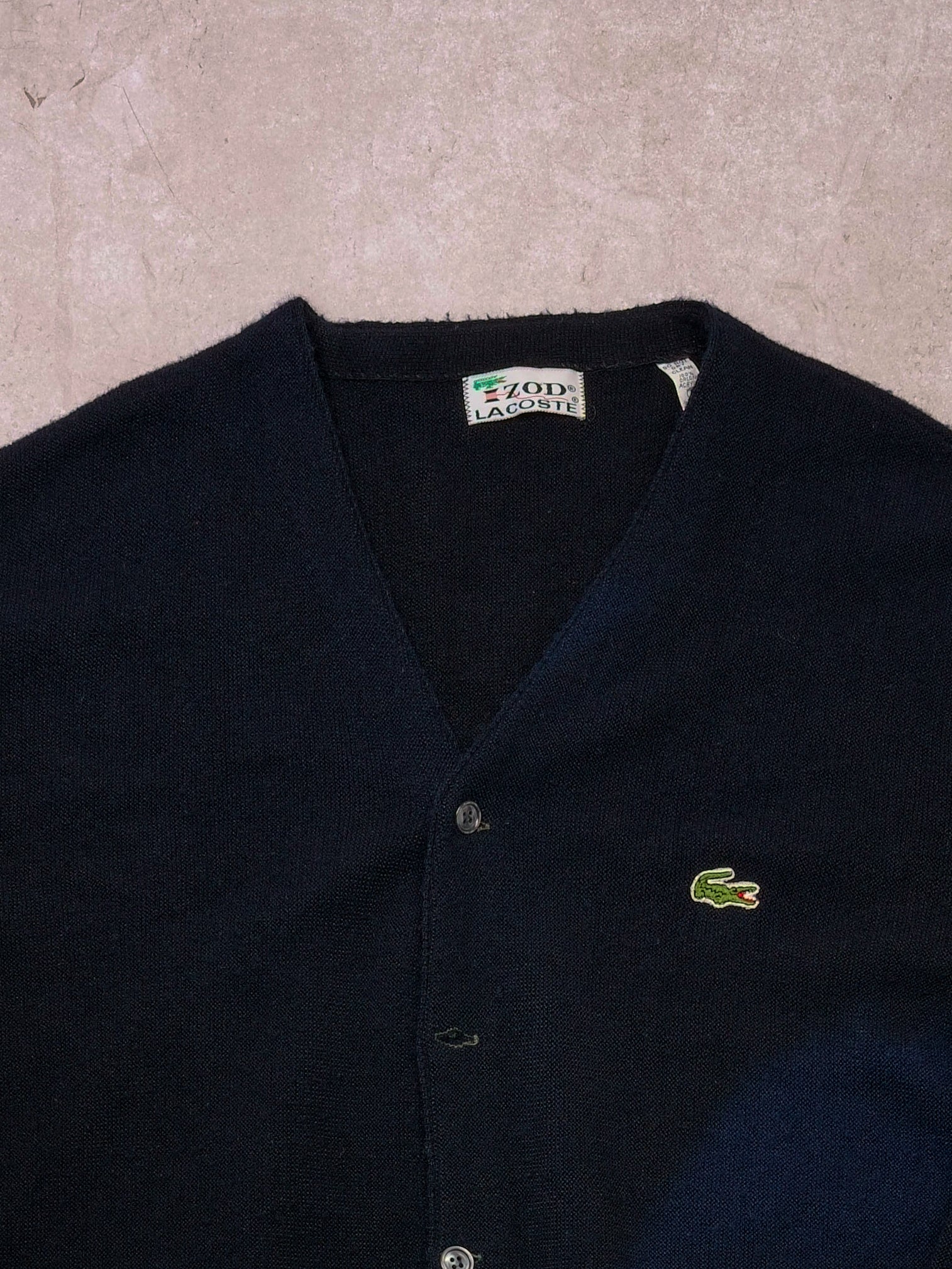 Vintage 70s Black Lacoste X Izod Knit Cardigan (L) - Image 3