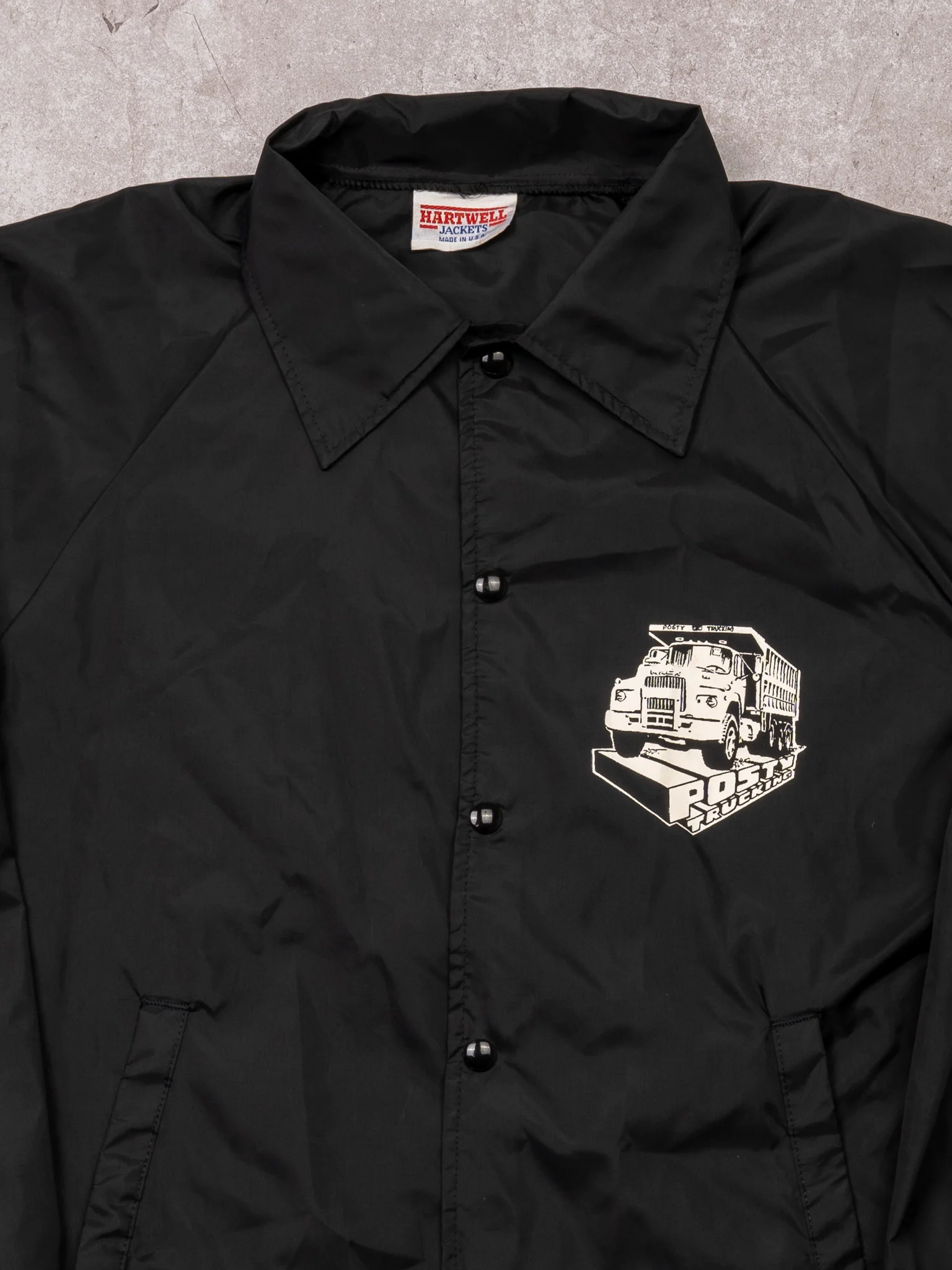 Vintage 70s Black Posty Trucking Light Windbreaker Jacket  (M/L) - Image 2