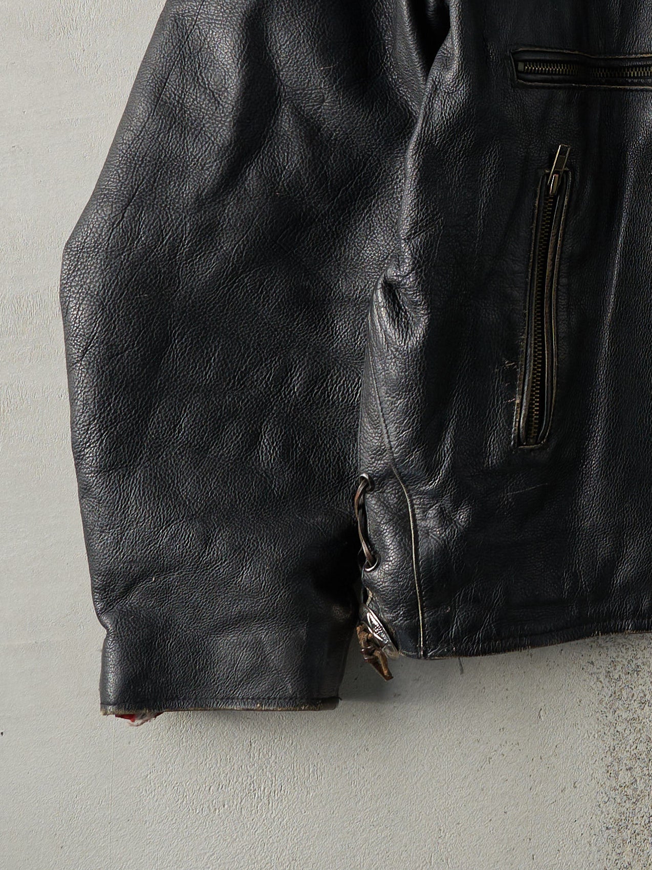 Vintage 80s Black Rugby Flannel Lined Leather Jacket (L) - Image 3