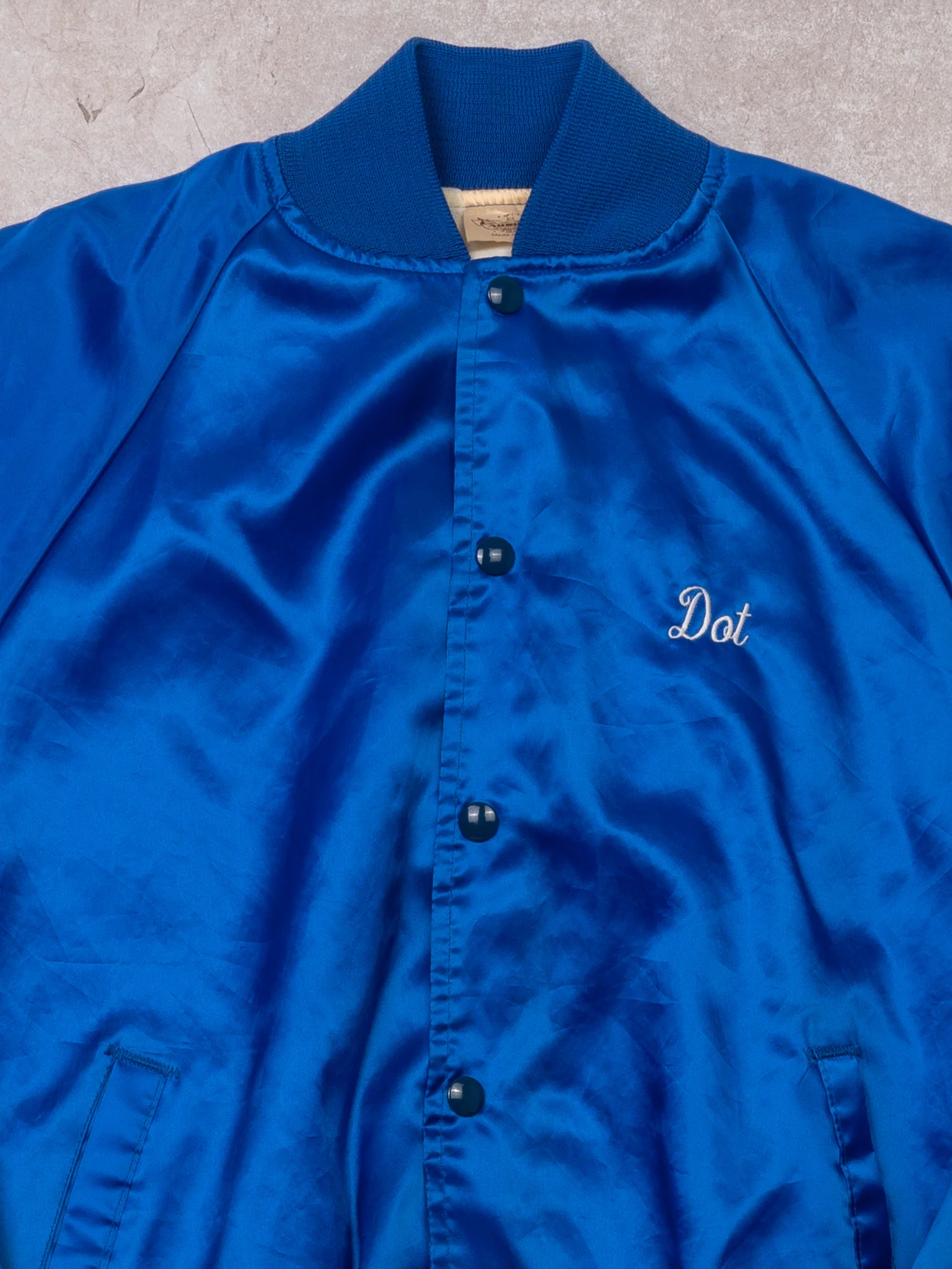 Vintage 70s Blue K Mart New Smyrna Beach FL Satin Bomber (M) - Image 3
