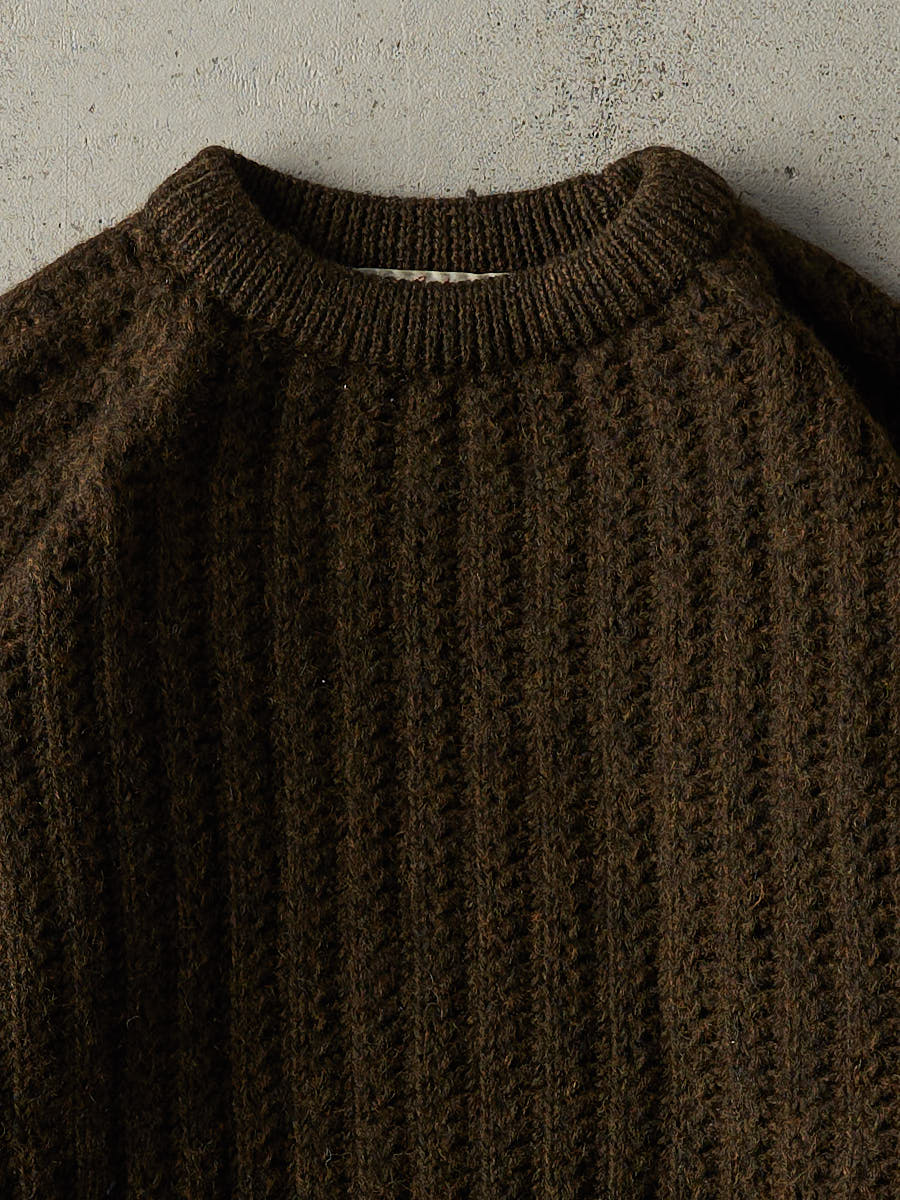 Vintage 70s Brown Boxy Chunky Knit Pullover (M/L) - Image 3