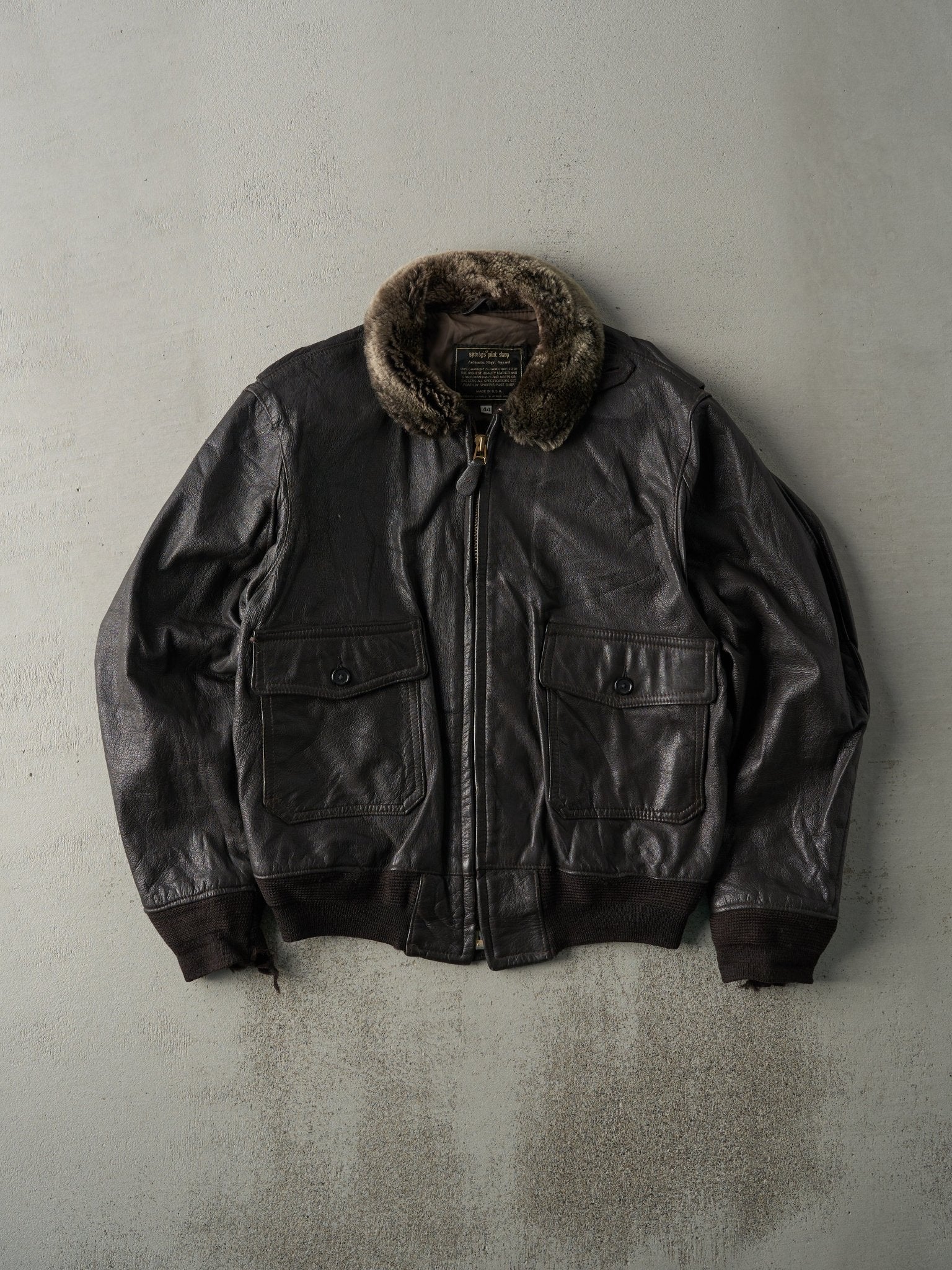 Vintage 70s Brown Leather Sporty's Pilot Shop G-1 Flight Jacket (M)
