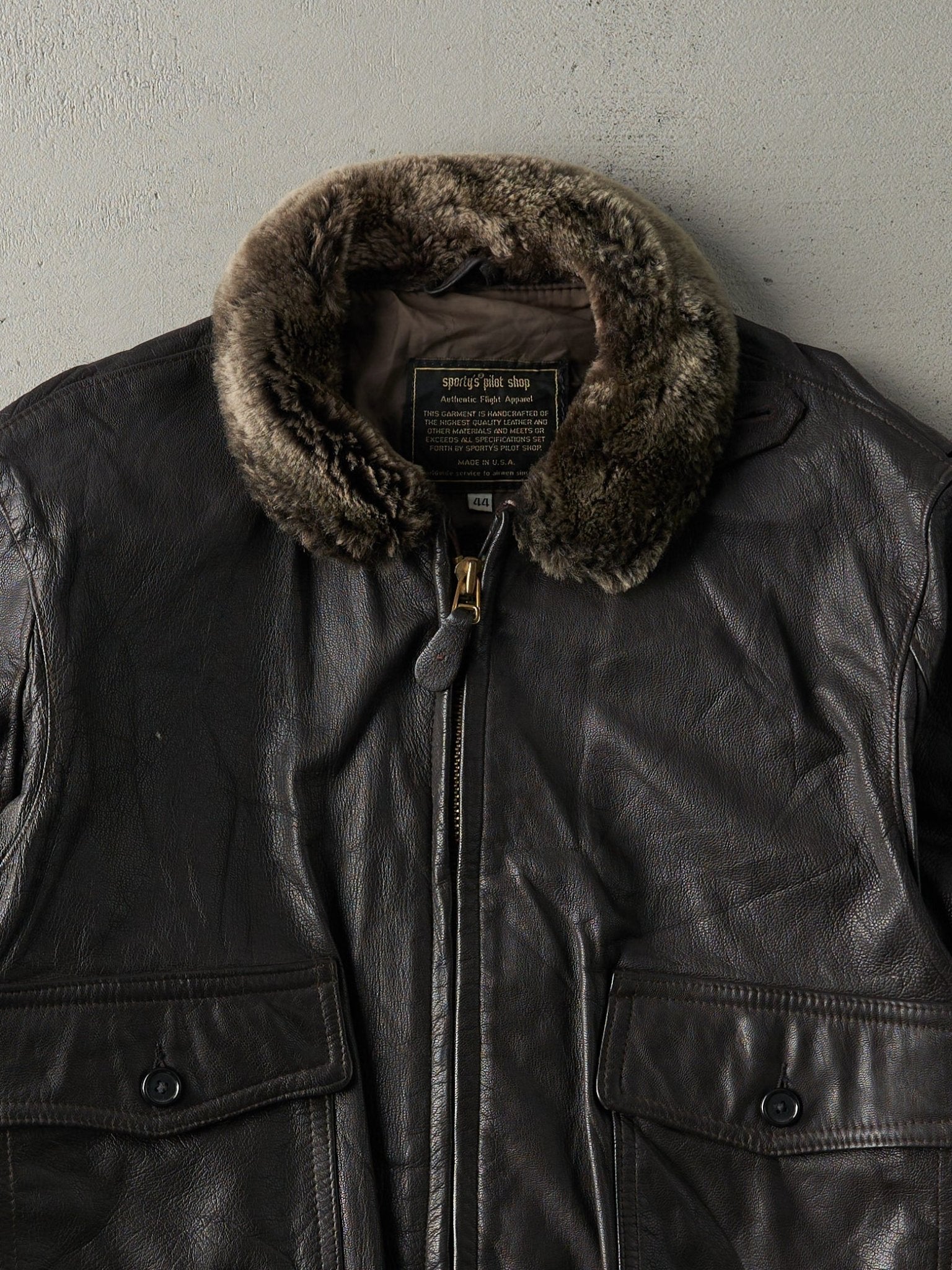 Vintage 70s Brown Leather Sporty's Pilot Shop G-1 Flight Jacket (M) - Image 2