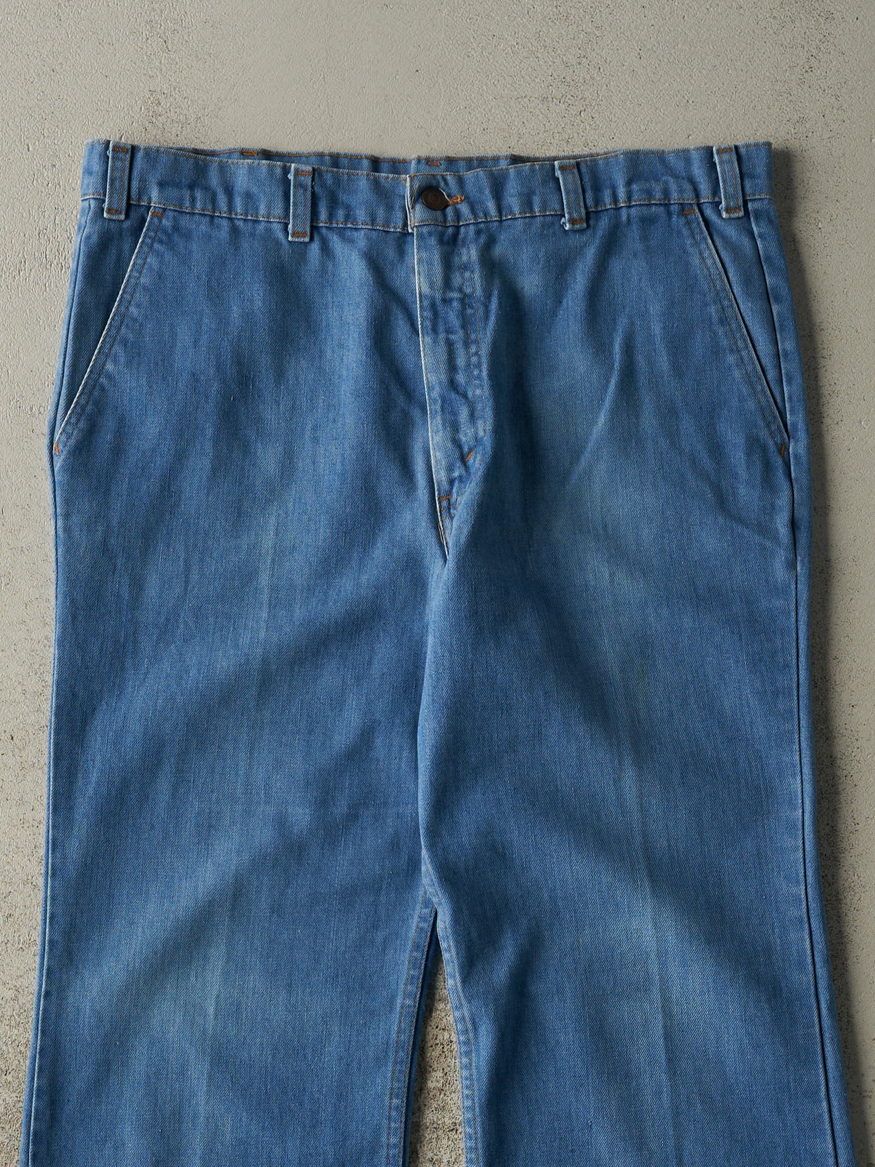 Vintage 70s Mid Wash Levi's Orange Tab Bell Bottom Jeans (36x31.5) - Image 4